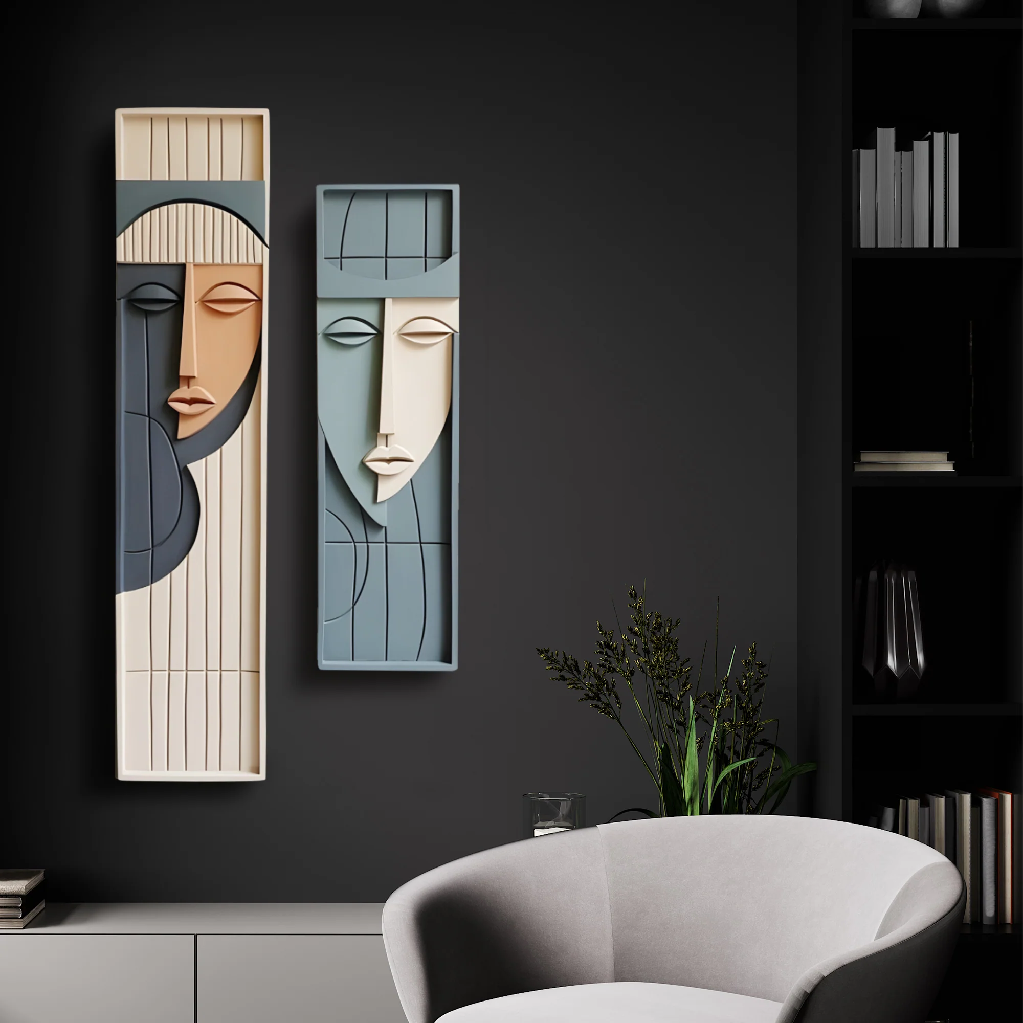 Twin Faces Modern 3D Wall Sculpture in Frames - Image 3