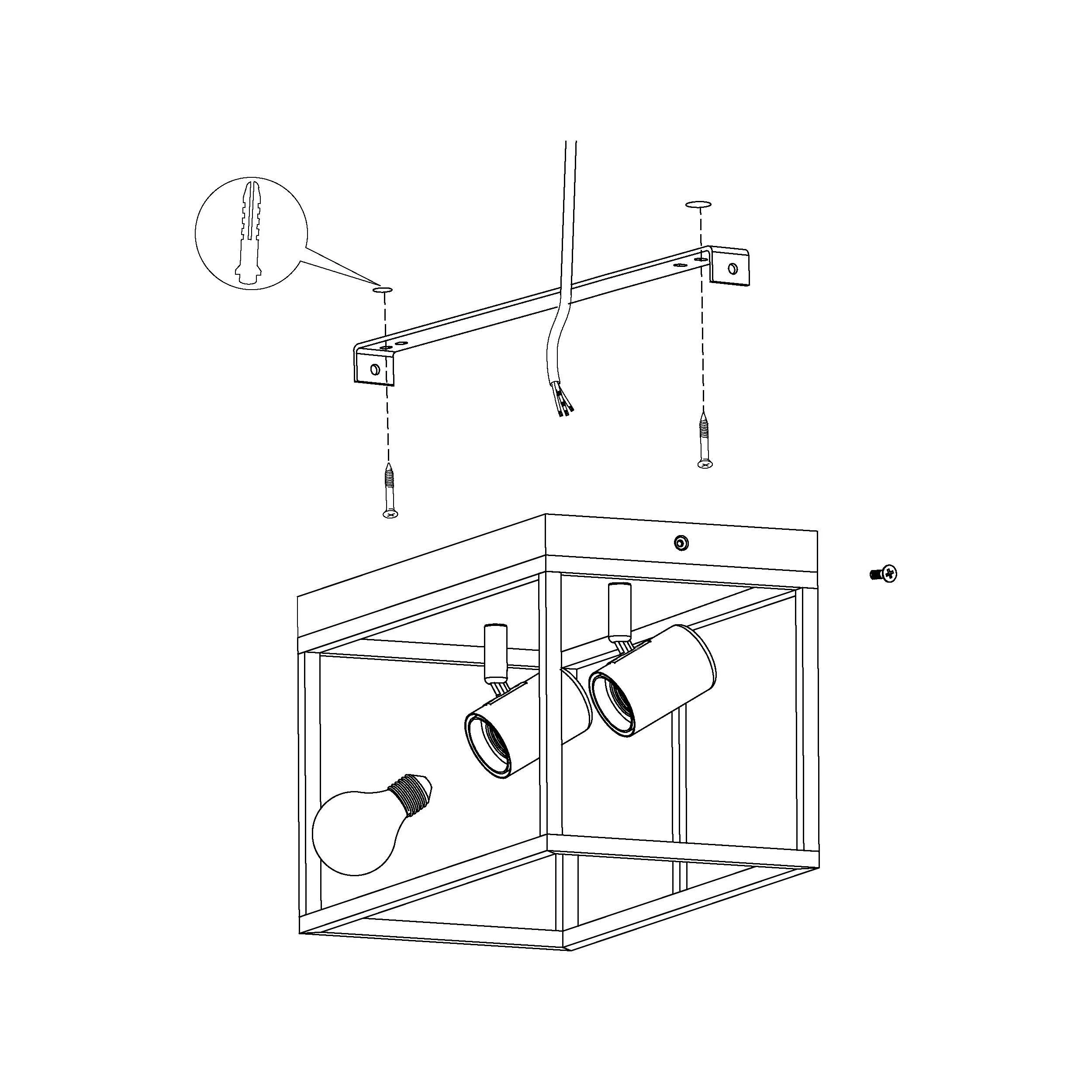 Two Bulb Steel Ceiling Light with Black Clear Glass - Image 4