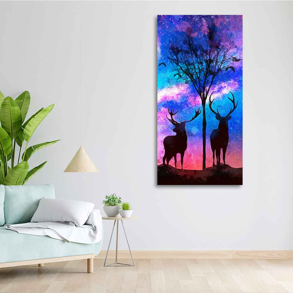 Two Deer in Forest at Night Premium Canvas Wall Painting - Image 4