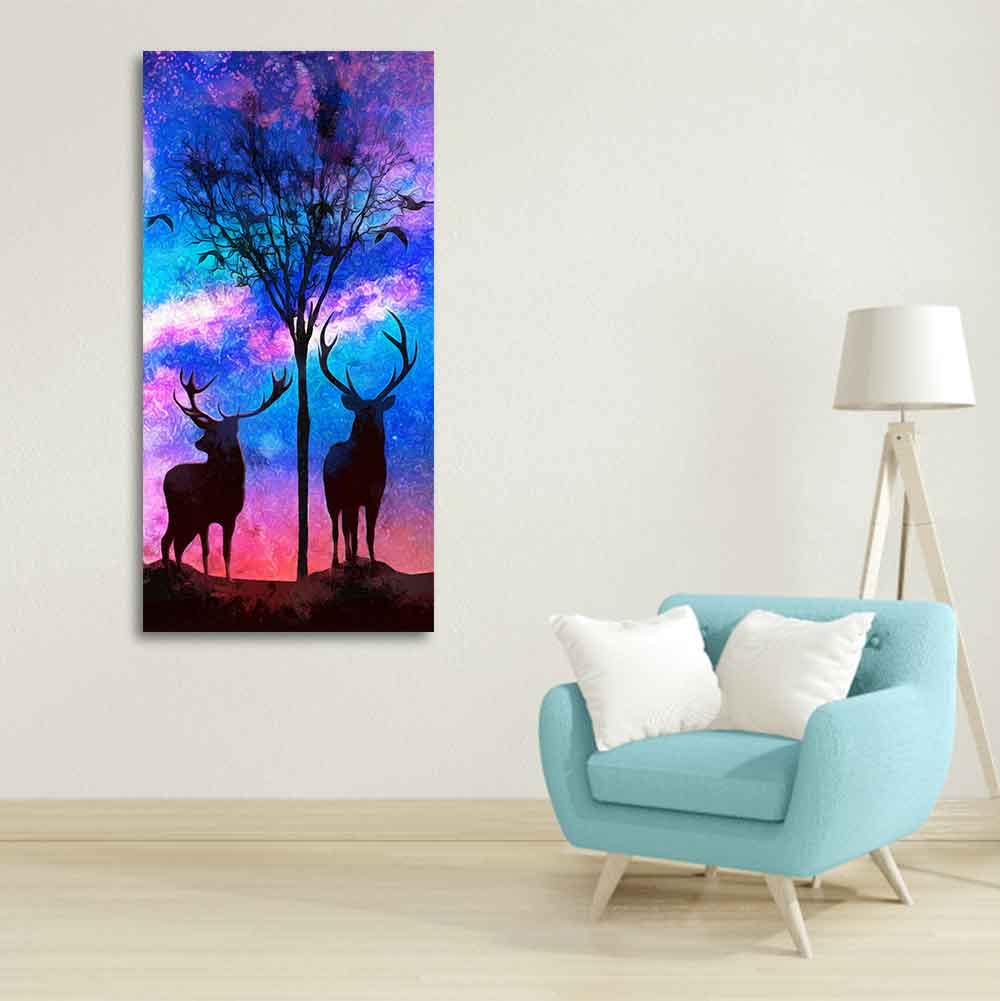 Two Deer in Forest at Night Premium Canvas Wall Painting - Image 5