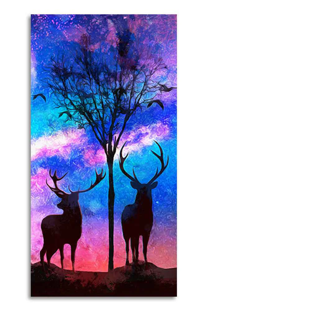 Two Deer in Forest at Night Premium Canvas Wall Painting - Image 6