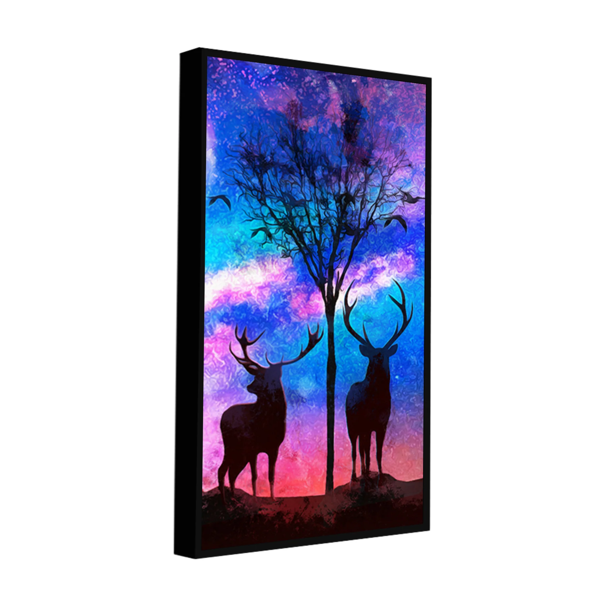 Two Deer in Forest at Night Premium Canvas Wall Painting - Image 7