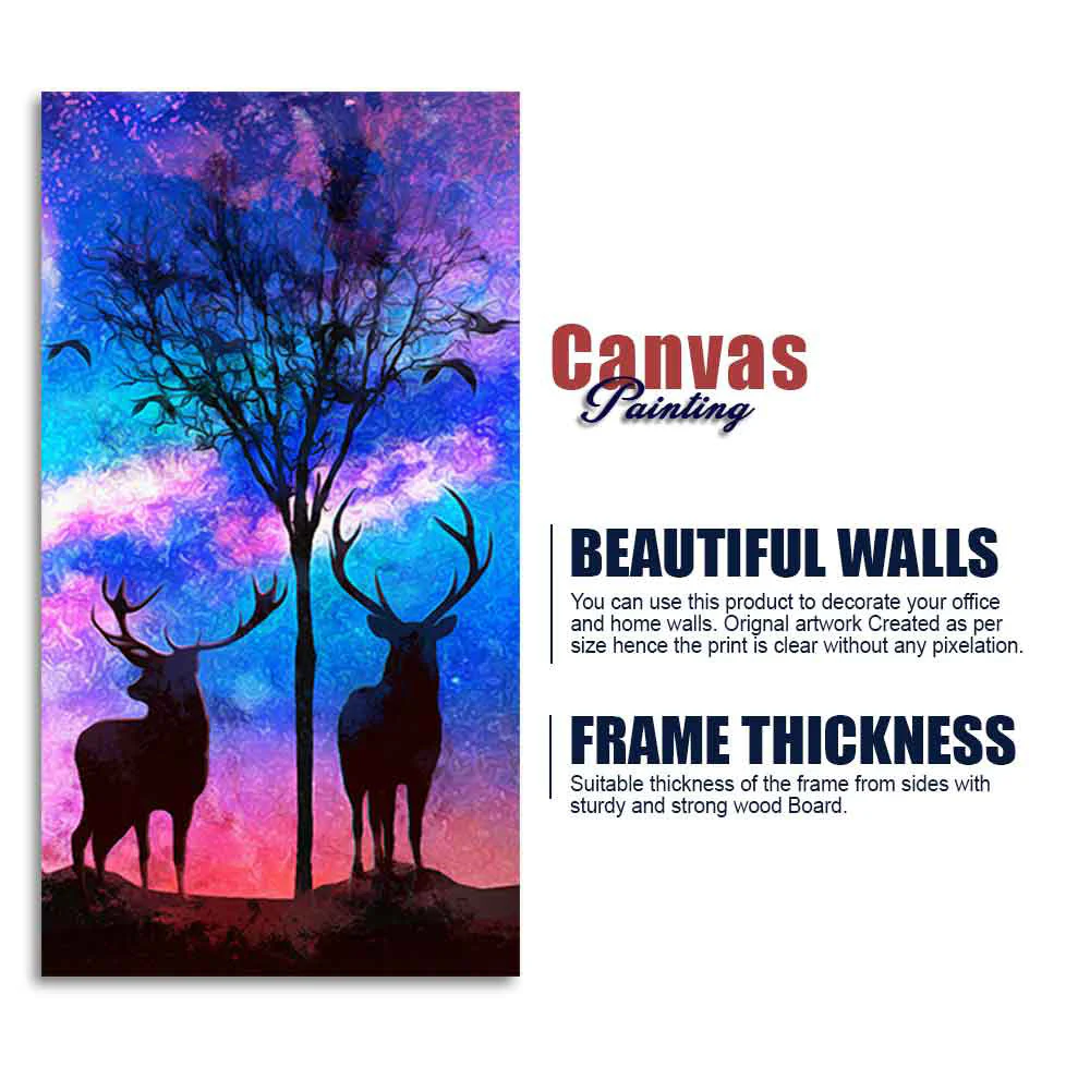 Two Deer in Forest at Night Premium Canvas Wall Painting - Image 8