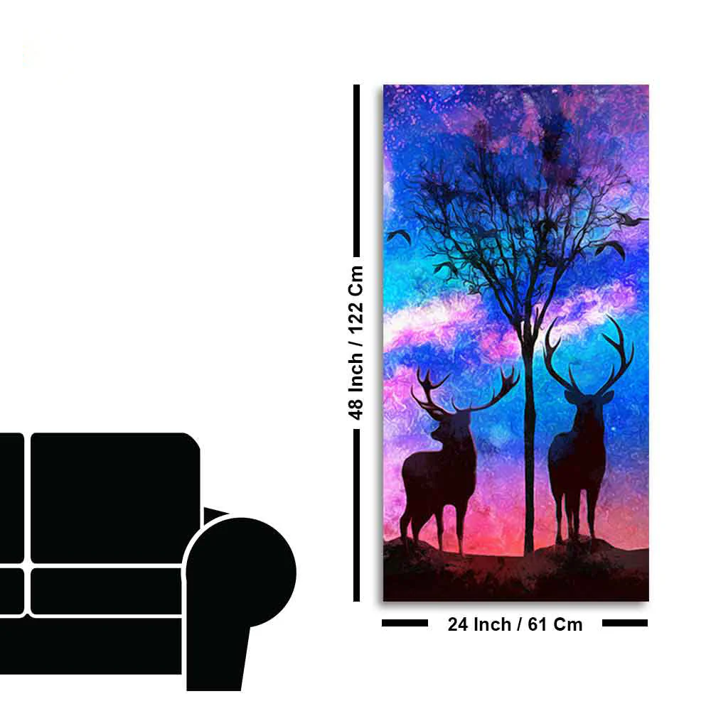 Two Deer in Forest at Night Premium Canvas Wall Painting - Image 9