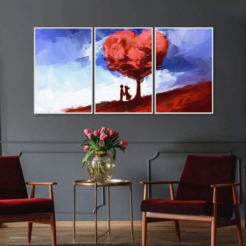 Two Love Couple Under Love Tree Floating Canvas Wall Painting Set of Three - Image 2