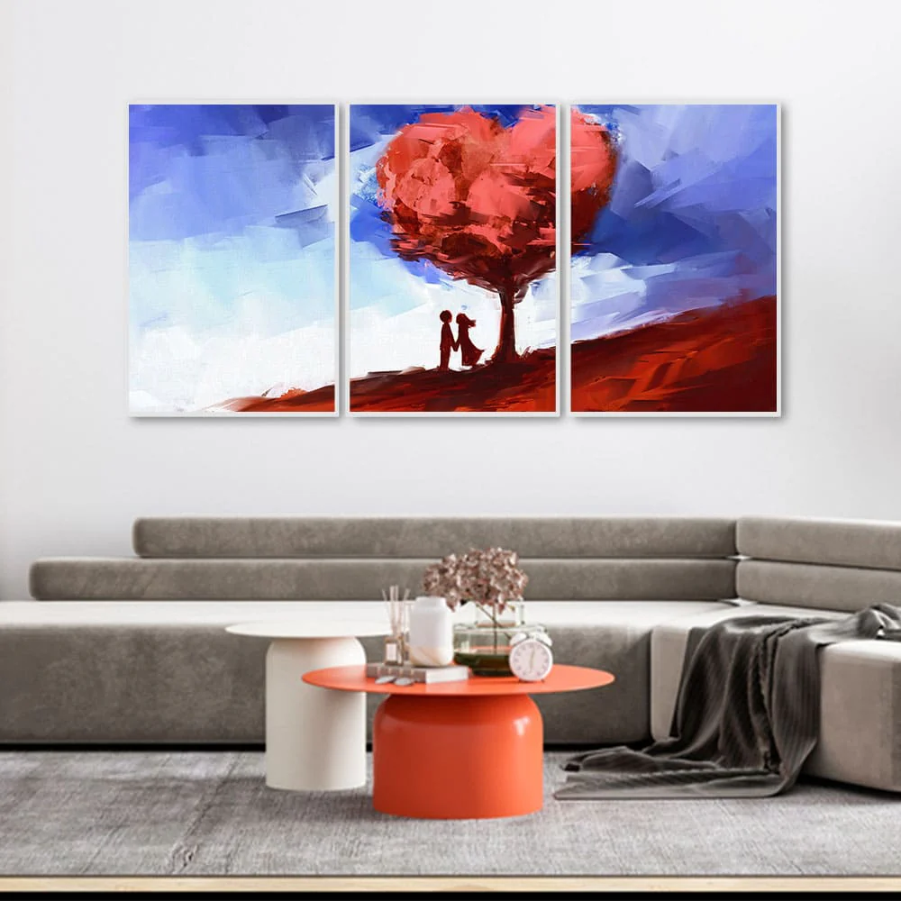 Two Love Couple Under Love Tree Floating Canvas Wall Painting Set of Three - Image 3