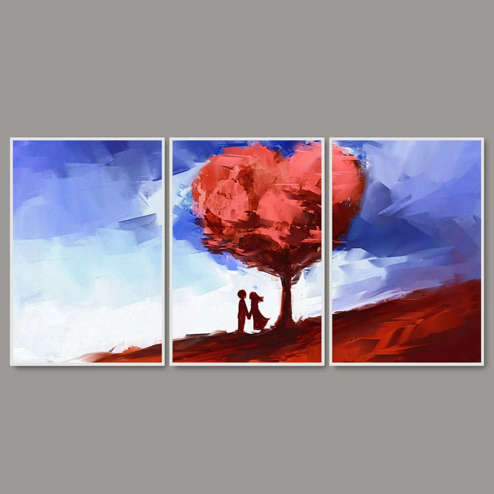 Two Love Couple Under Love Tree Floating Canvas Wall Painting Set of Three - Image 4