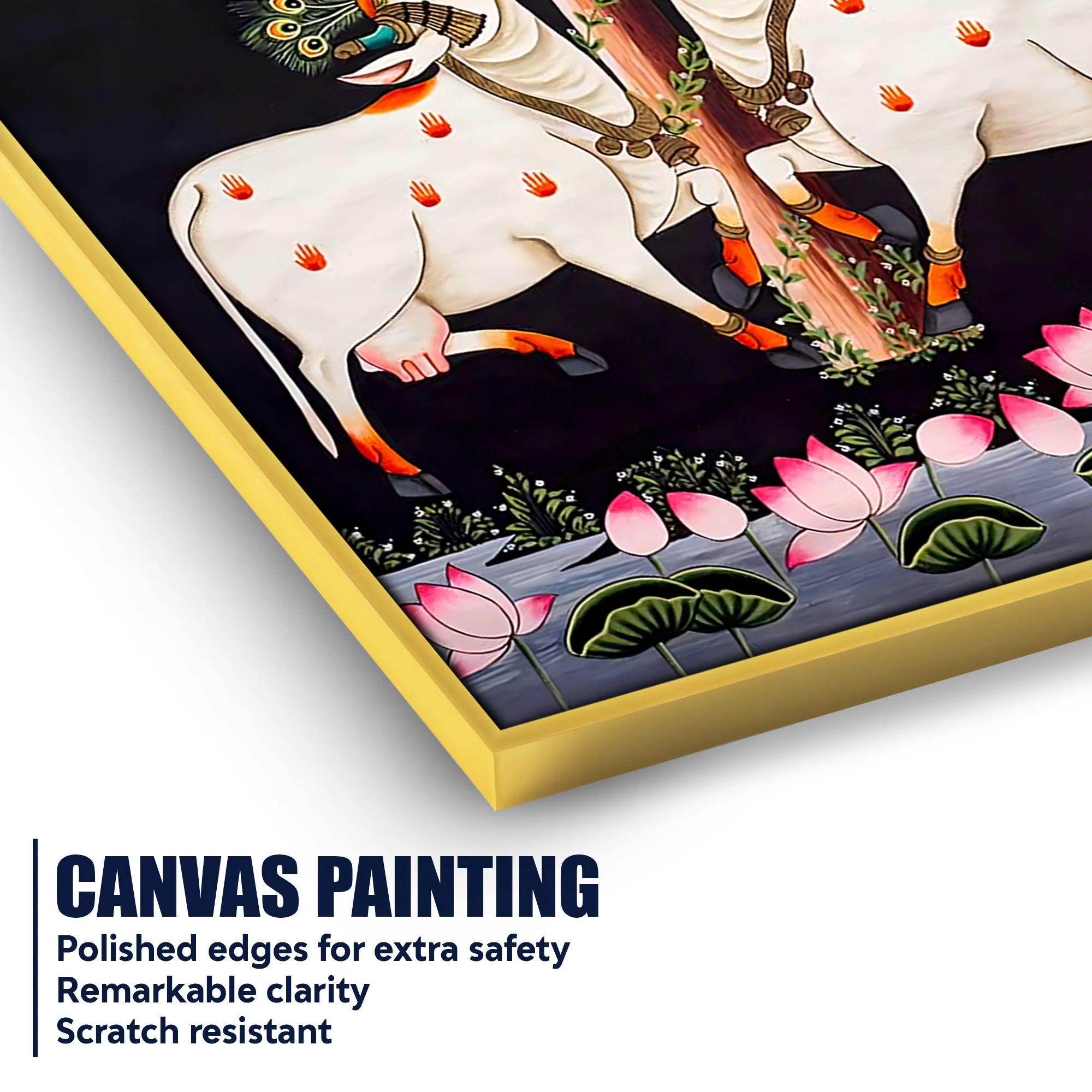 Two Sacred Cow Under Tree Pichwai Canvas Wall Painting for Home Decor - Image 4
