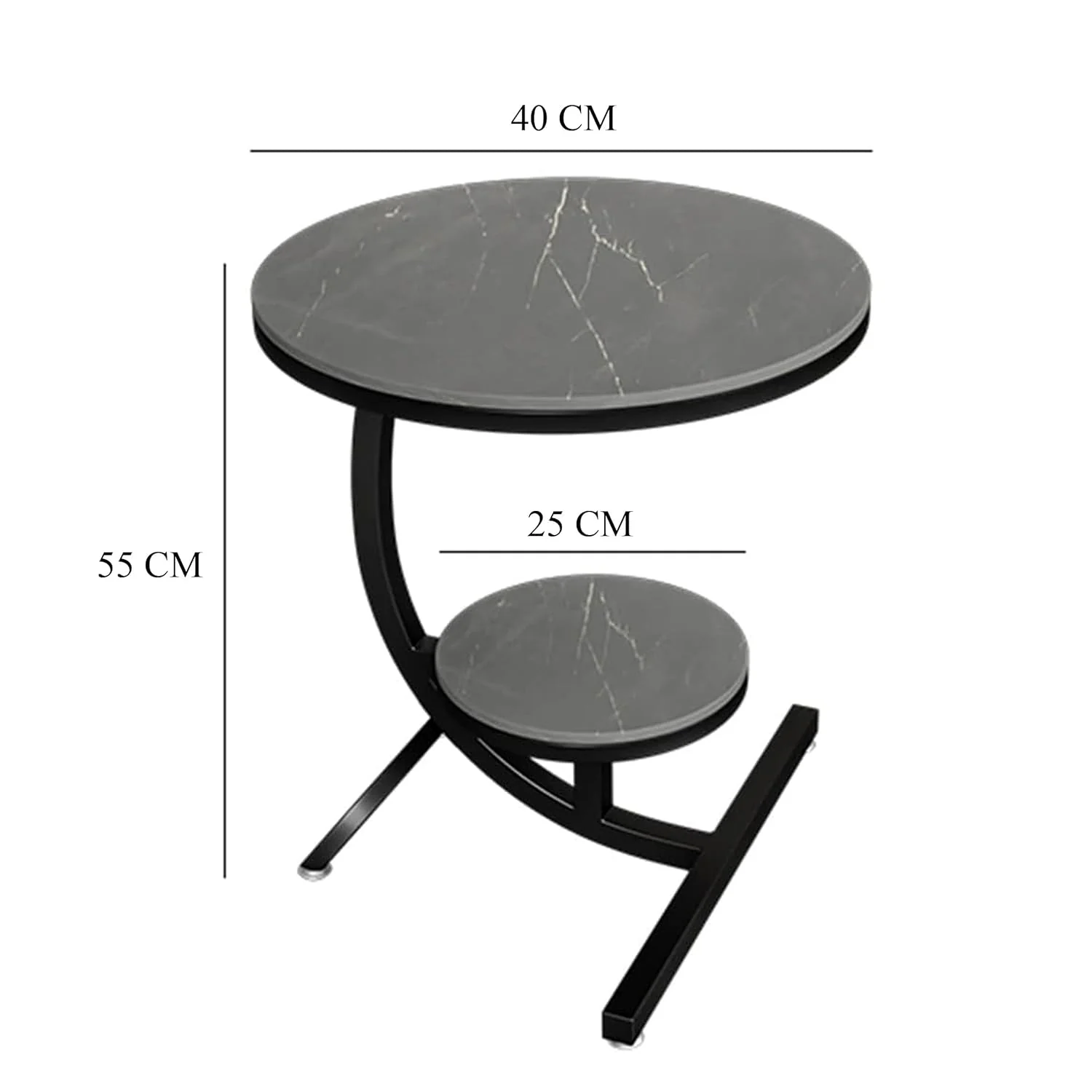 Two-Tier Stylish Round Contemporary Black Marble Side Table - Image 3