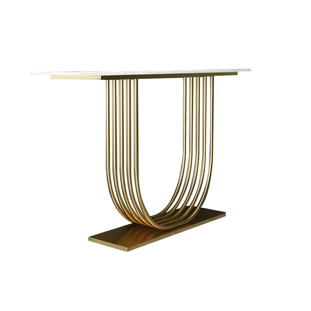 U-Shape White Marble Golden Console Table - Image 3
