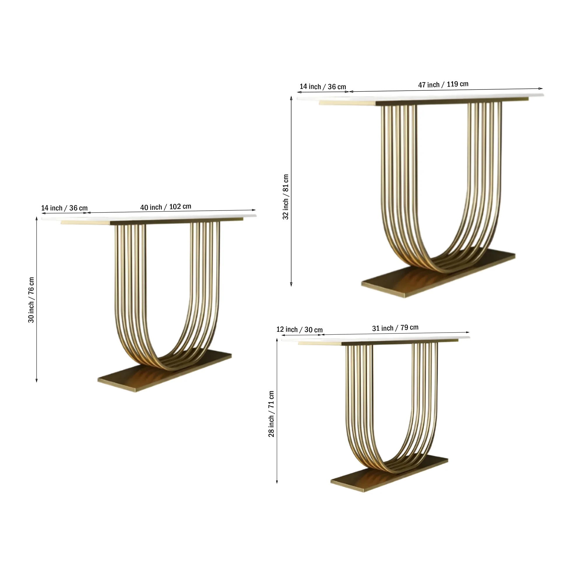 U-Shape White Marble Golden Console Table - Image 4