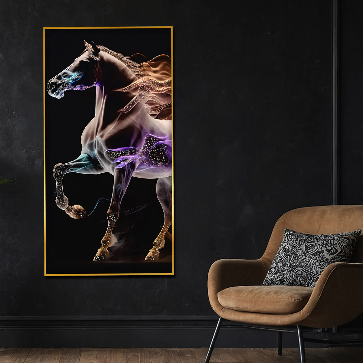 Unicorn with His Fire Horse Framed Crystal Glass Painting - Image 2