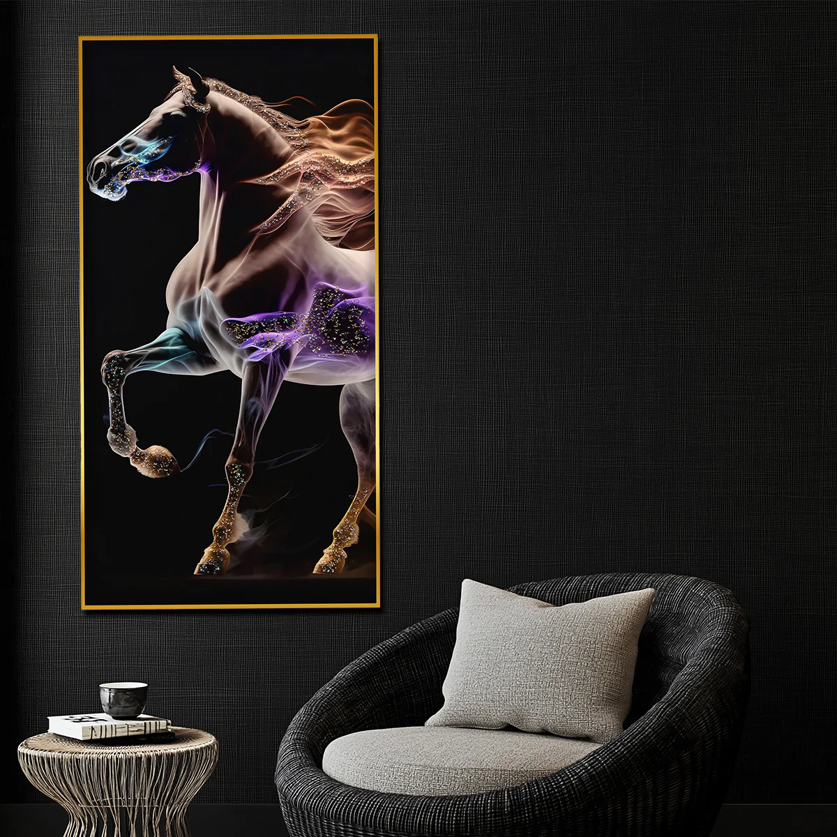 Unicorn with His Fire Horse Framed Crystal Glass Painting - Image 3