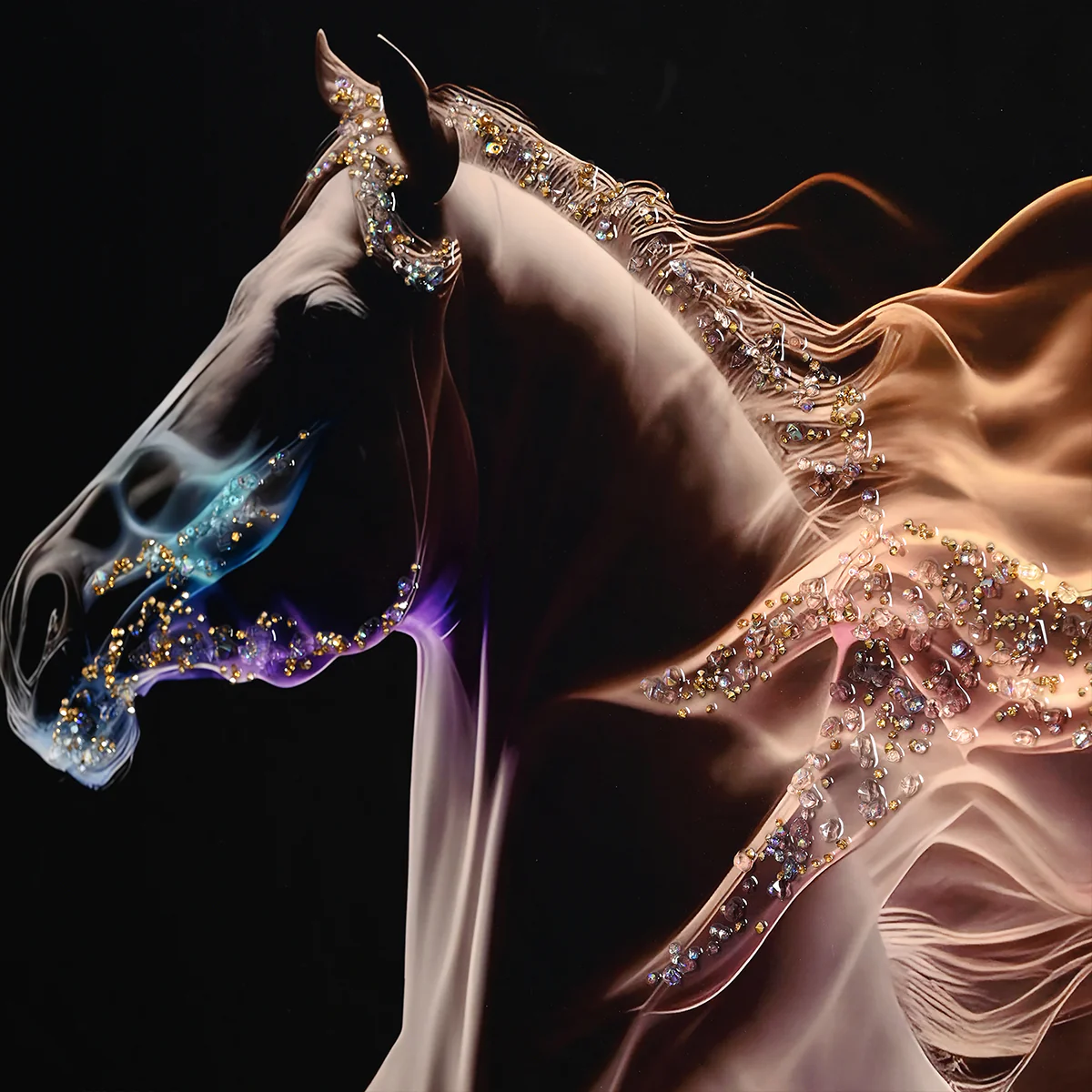 Unicorn with His Fire Horse Framed Crystal Glass Painting - Image 4