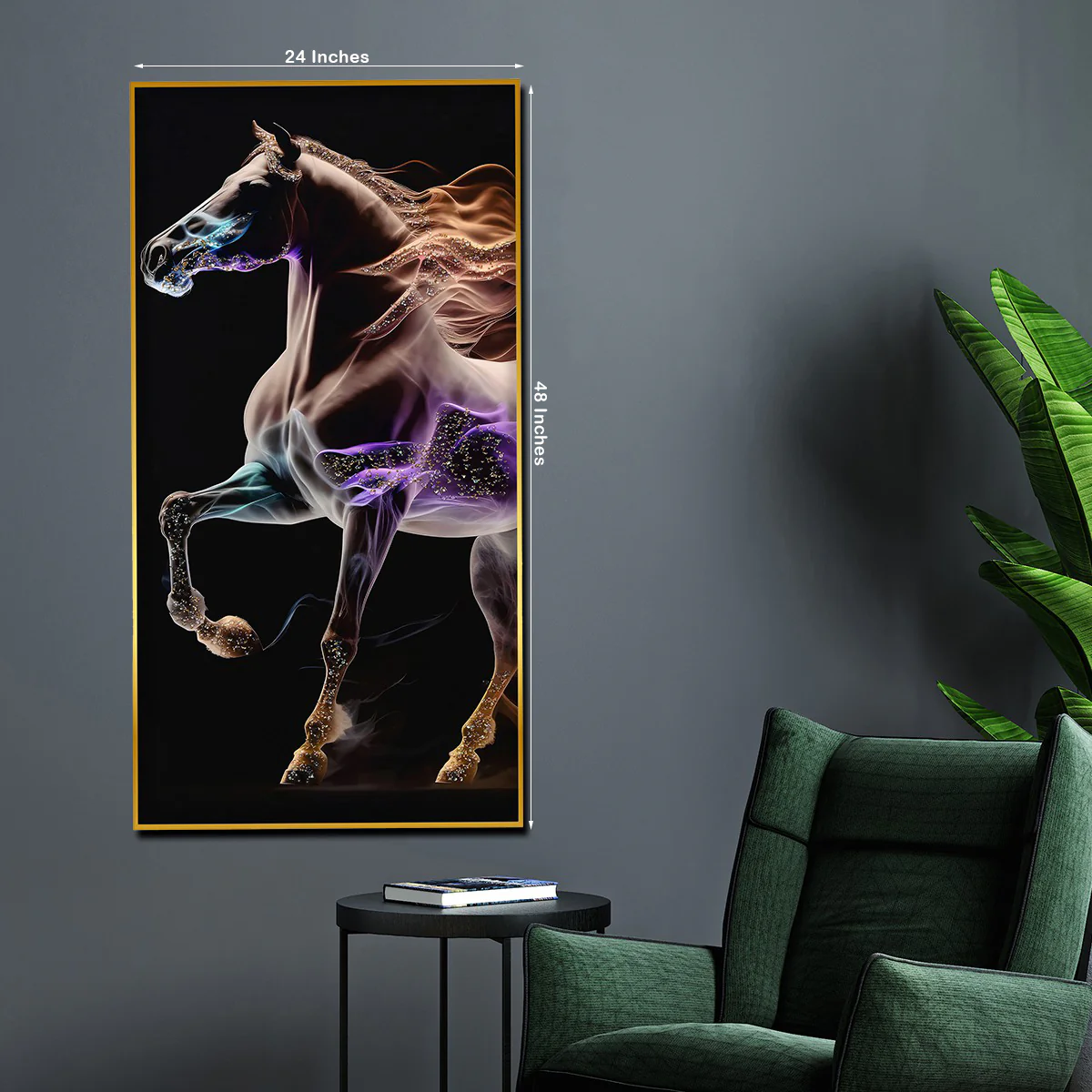 Unicorn with His Fire Horse Framed Crystal Glass Painting - Image 5