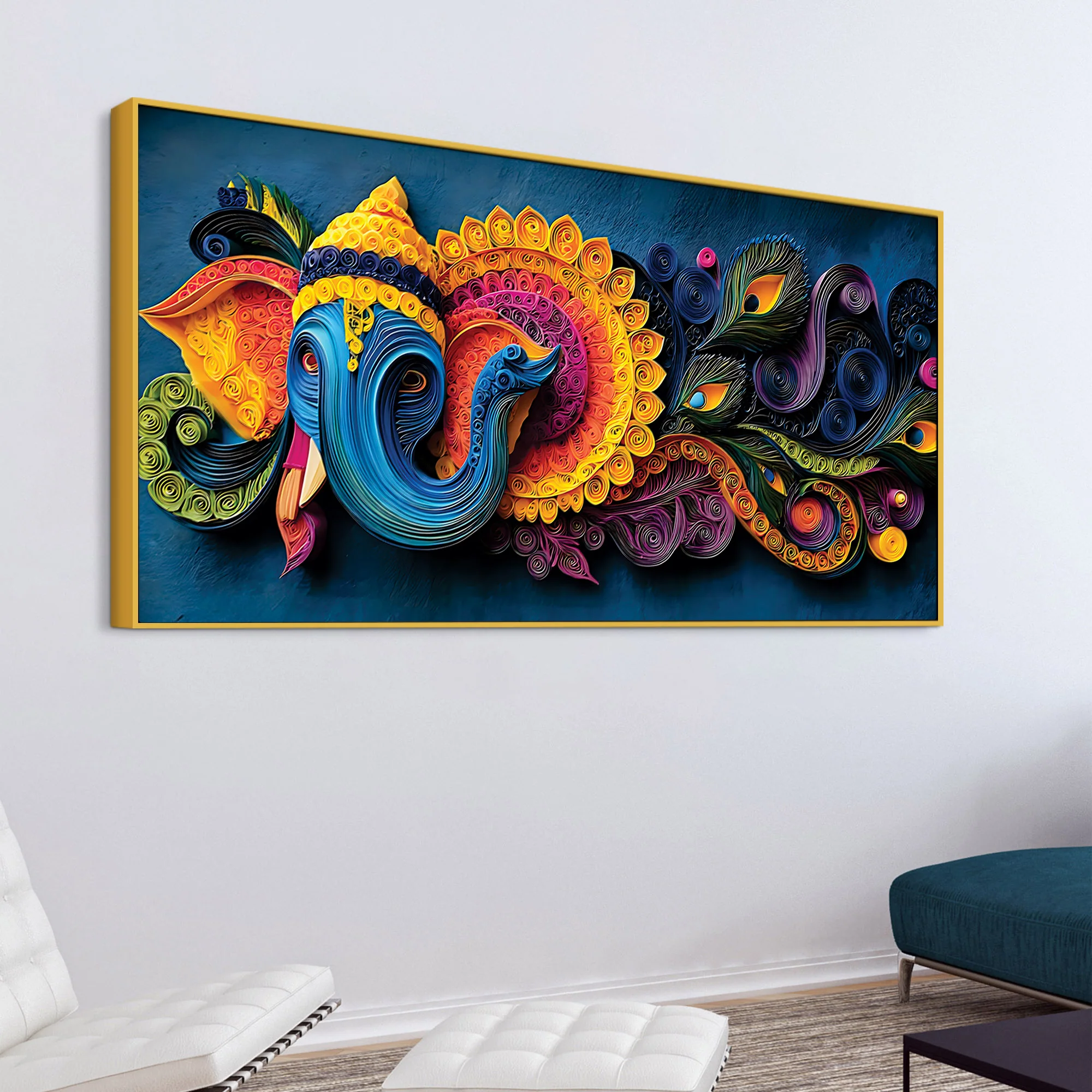 Unique Abstract Quilling Art Styled Lord Ganesha Canvas Wall Painting for Home & Office Decoration – Modern Spiritual Wall Decor - Image 5