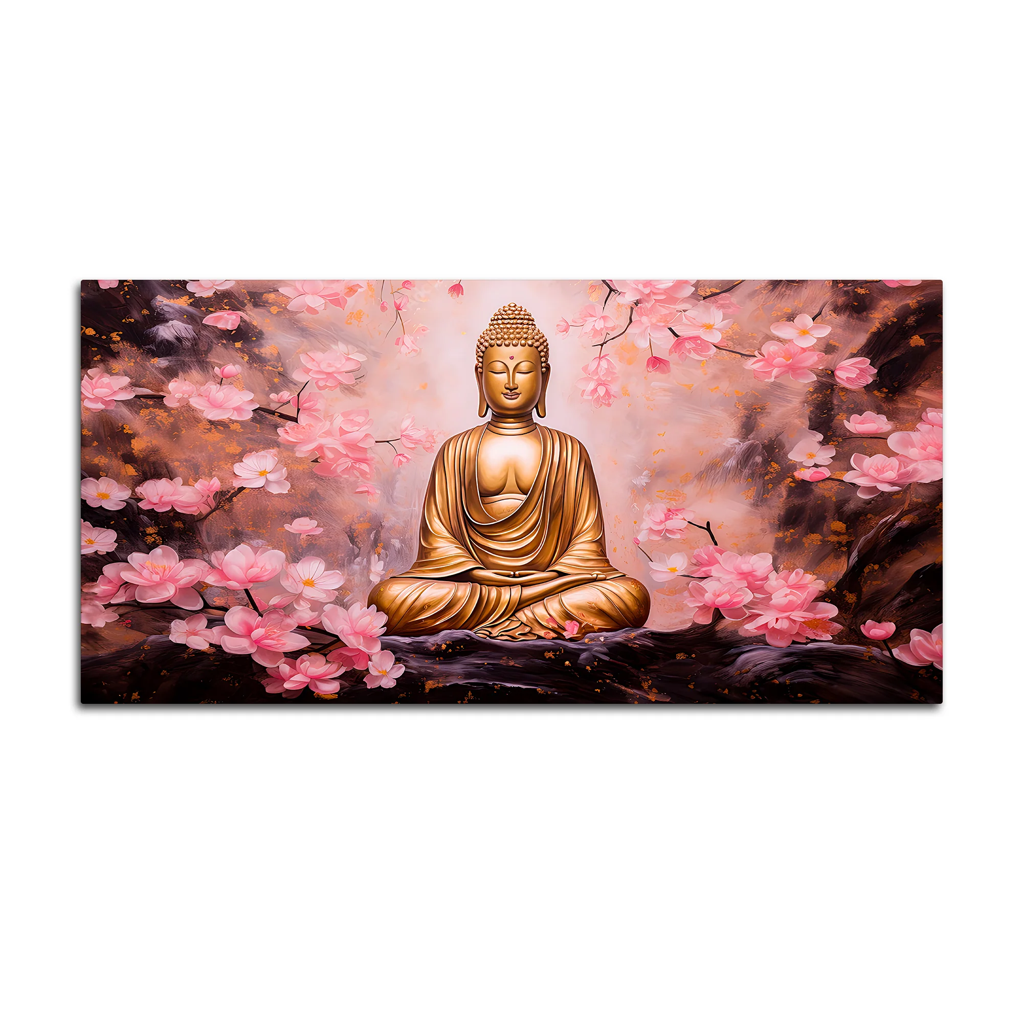 Unique Buddha Wall Painting with Cherry Blossom Theme - Image 4