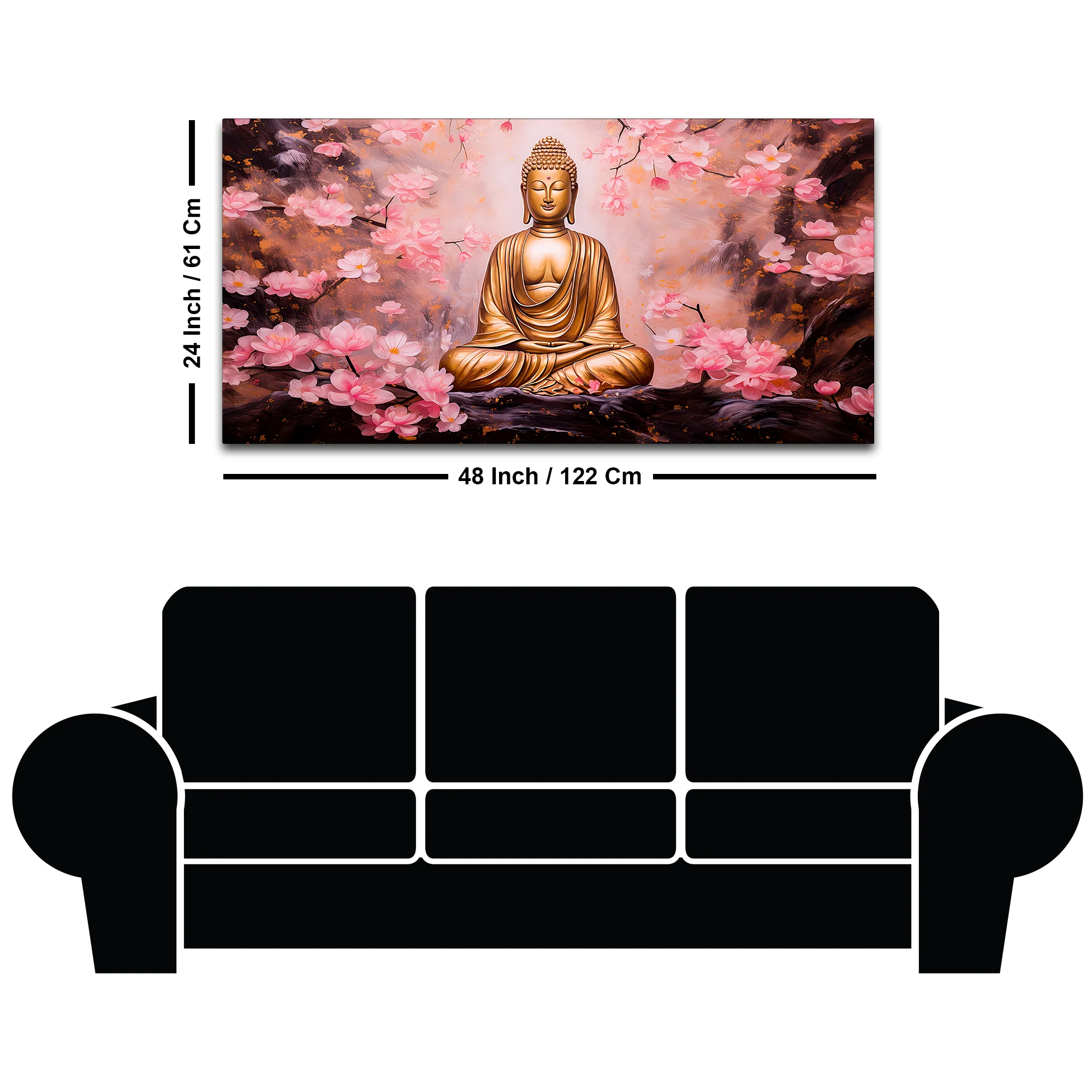 Unique Buddha Wall Painting with Cherry Blossom Theme - Image 8