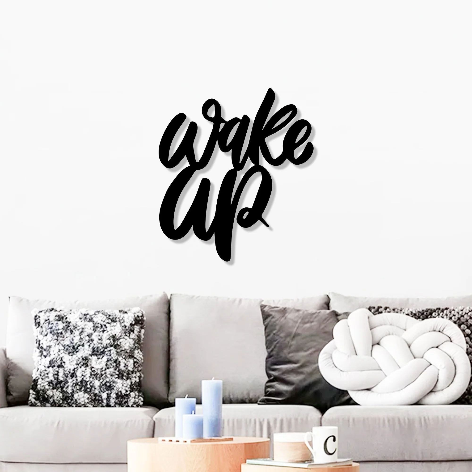 Unique Font Style Wake Up Text Metal Art Wall Decor - Image 2