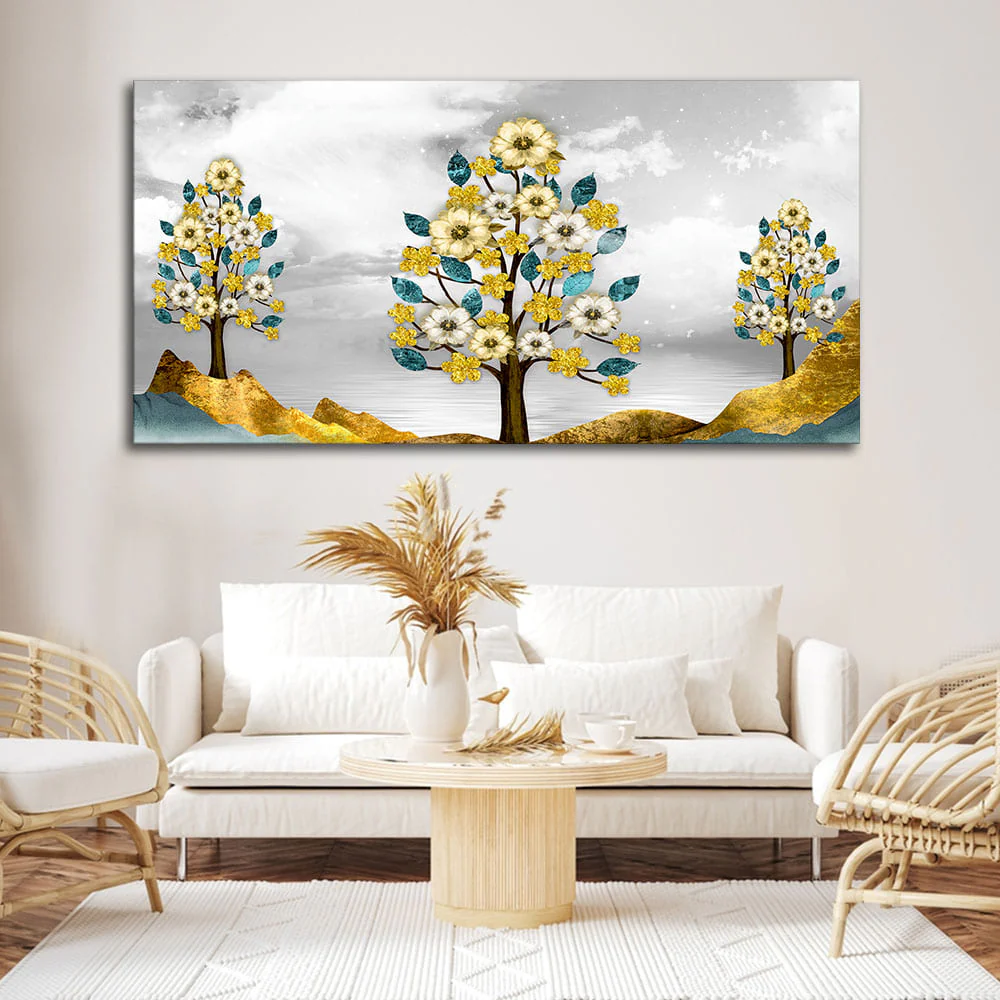 Unique Golden Trees Canvas Wall Painting - Image 2