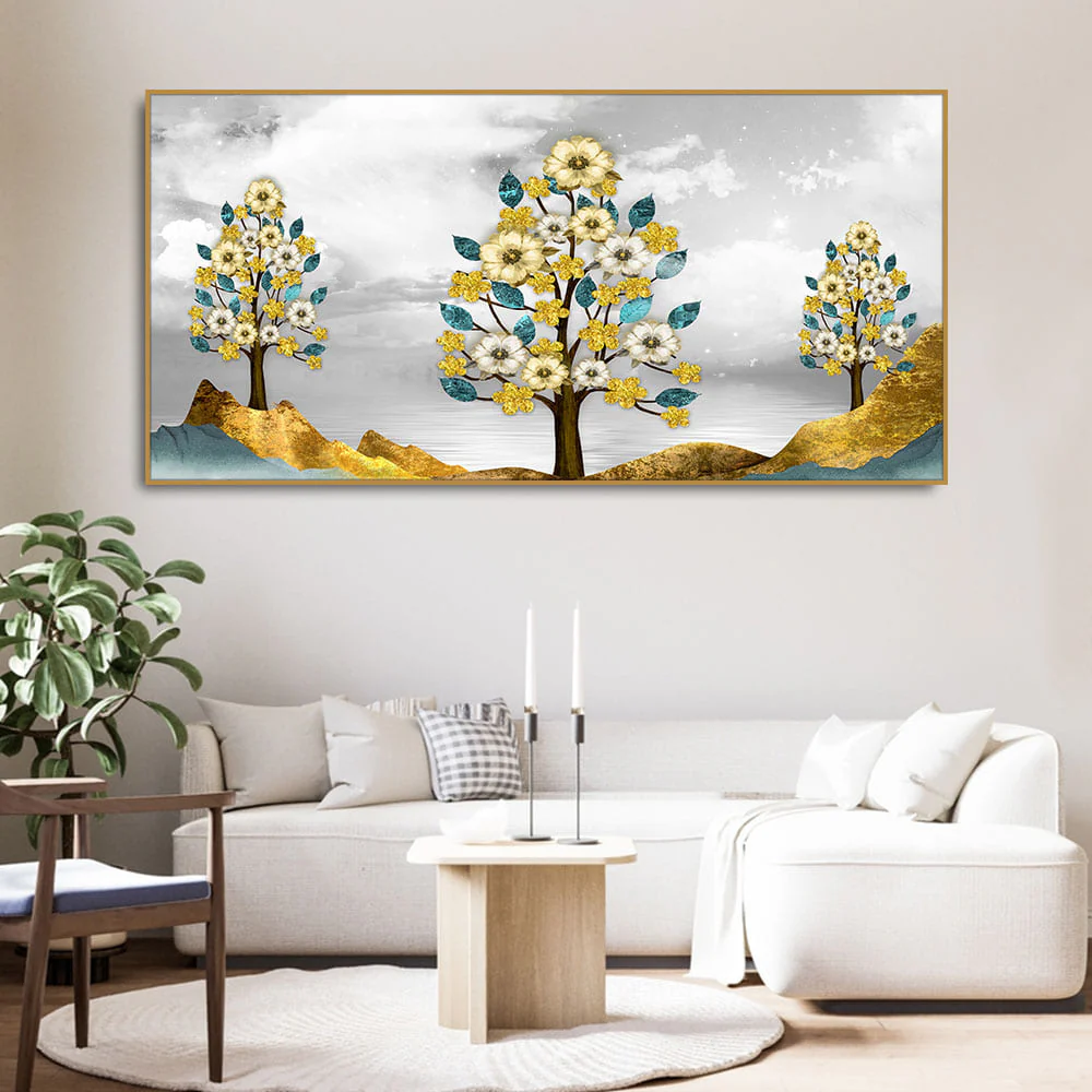 Unique Golden Trees Canvas Wall Painting - Image 3