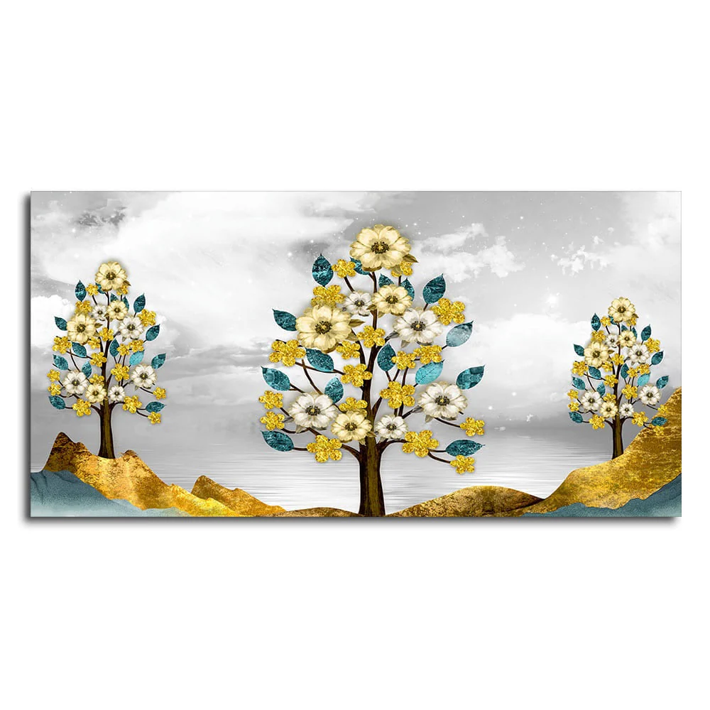 Unique Golden Trees Canvas Wall Painting - Image 4