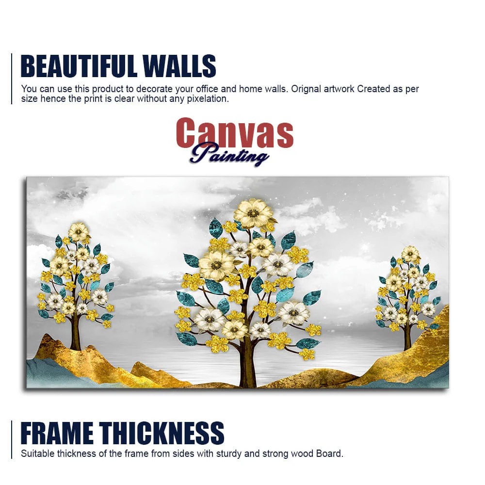 Unique Golden Trees Canvas Wall Painting - Image 6