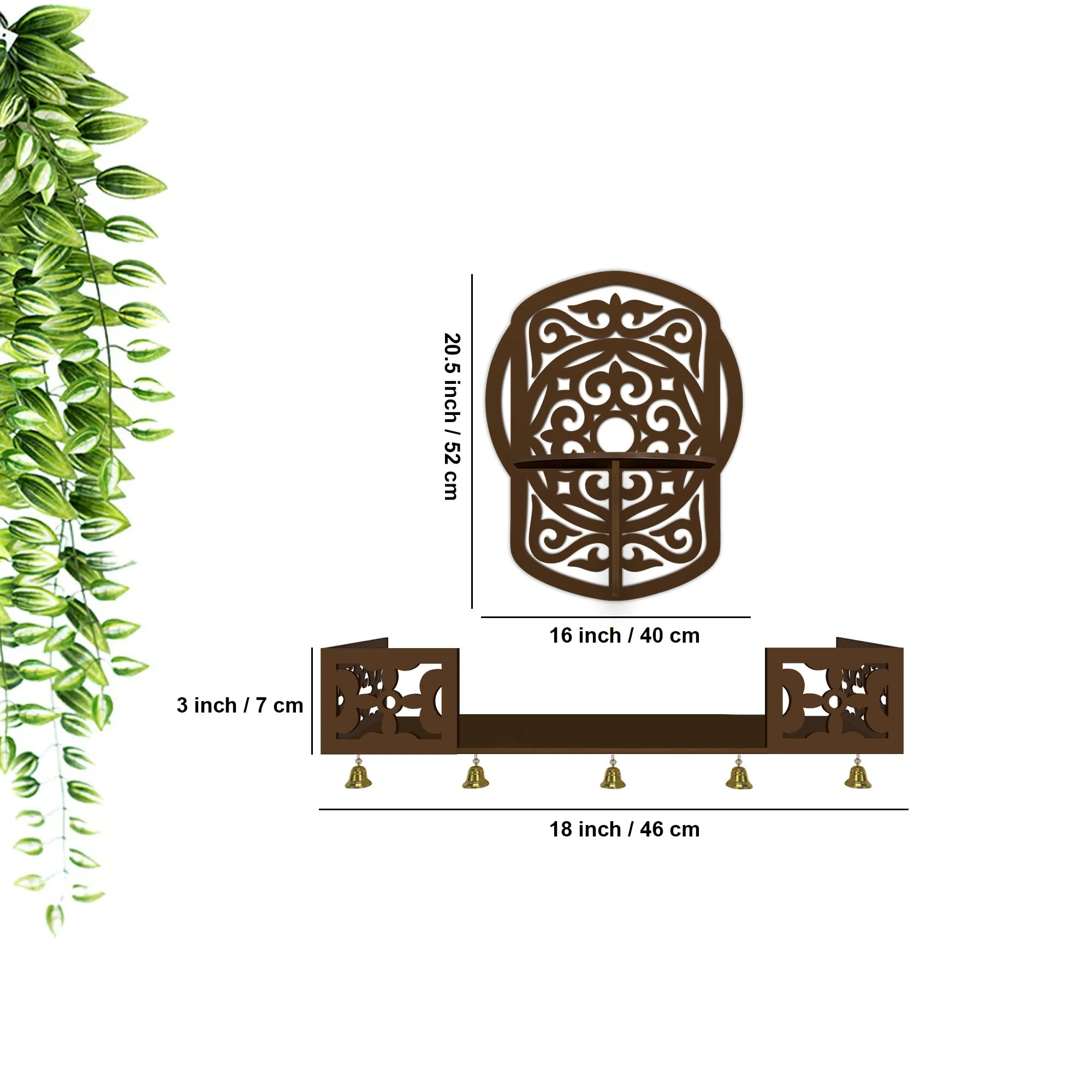 Unique Modern Designer Beautiful Wall Hanging Wooden Temple/ Pooja Mandir Design with Shelf, Brown Color - Image 3