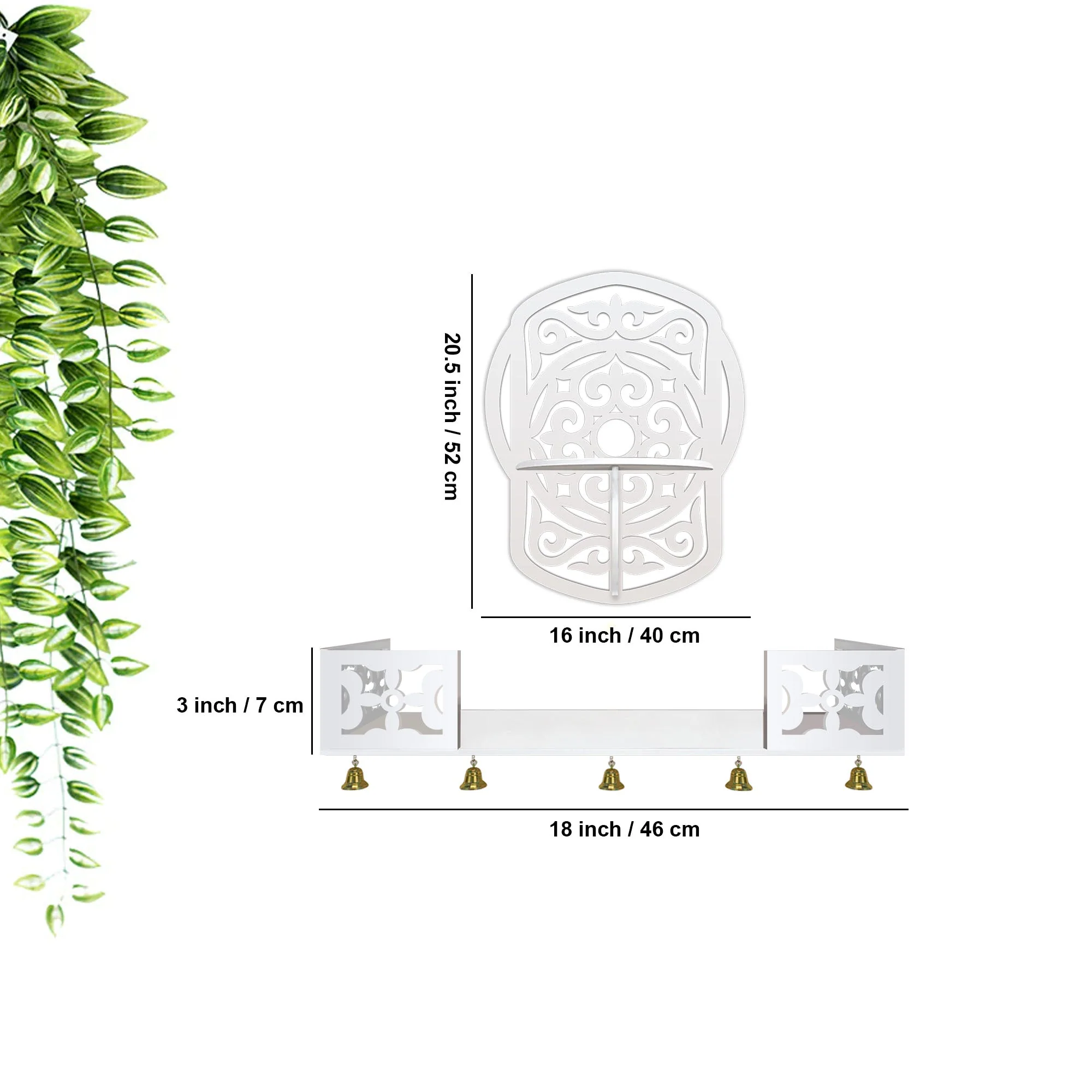 Unique Modern Designer Beautiful Wall Hanging Wooden Temple/ Pooja Mandir Design with Shelf, White Color - Image 3