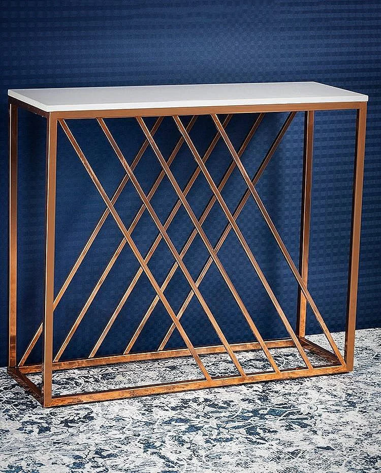 Unique Pattern Console Table  with Copper Metal Finish - Image 2