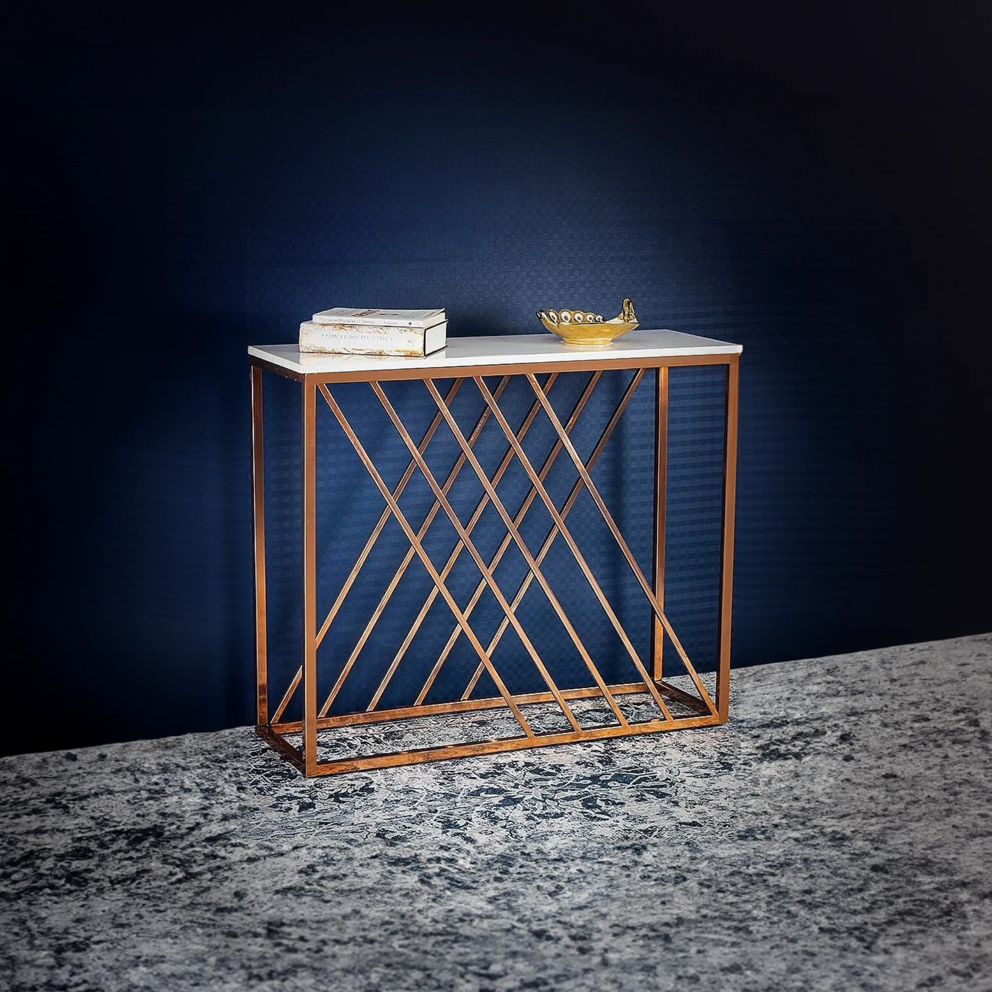 Unique Pattern Console Table  with Copper Metal Finish - Image 3