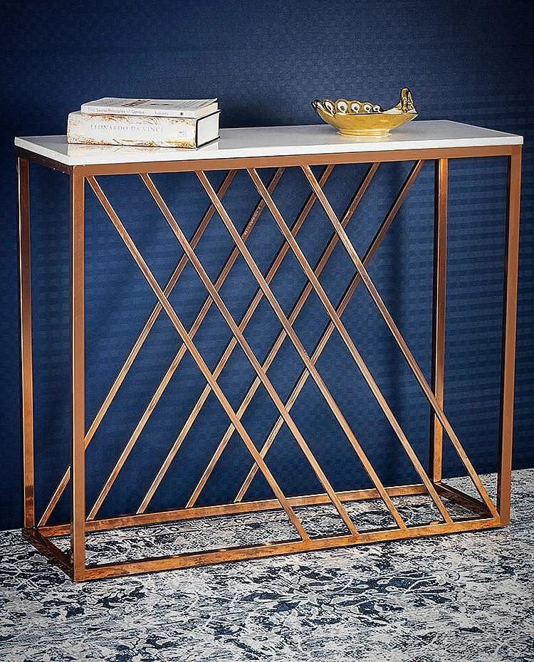 Unique Pattern Console Table  with Copper Metal Finish - Image 4