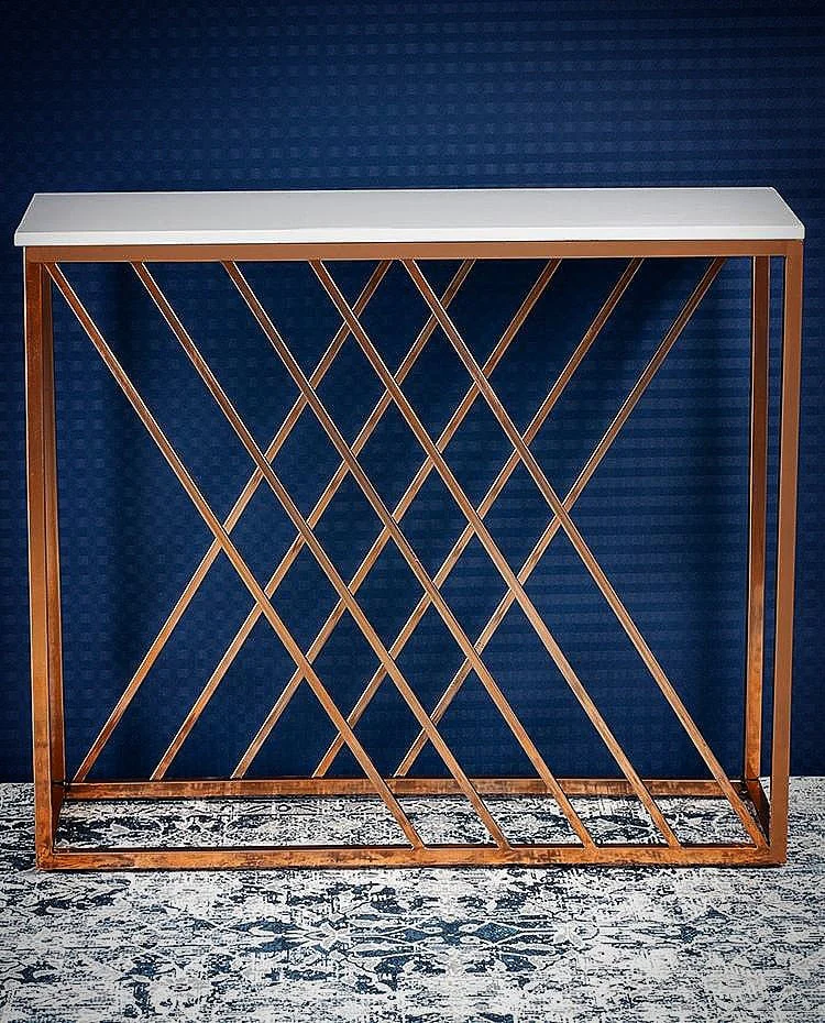 Unique Pattern Console Table  with Copper Metal Finish - Image 5