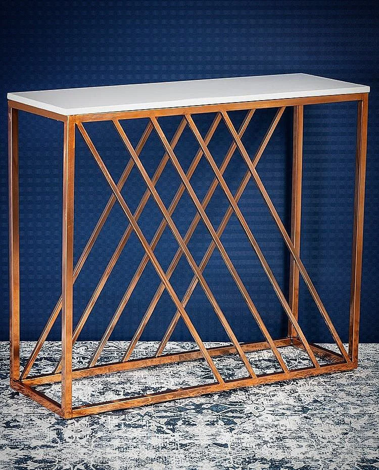 Unique Pattern Console Table  with Copper Metal Finish - Image 6