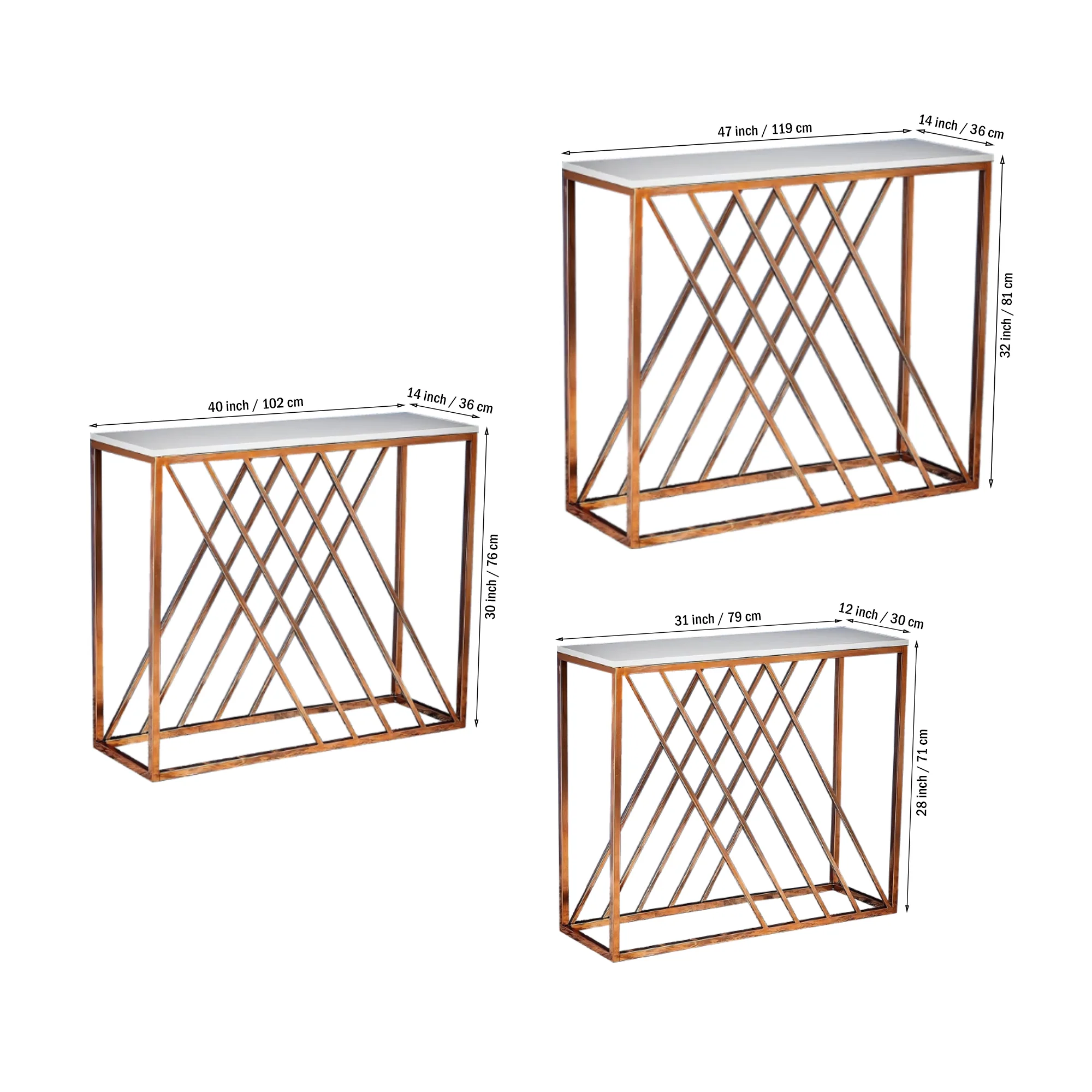 Unique Pattern Console Table  with Copper Metal Finish - Image 7