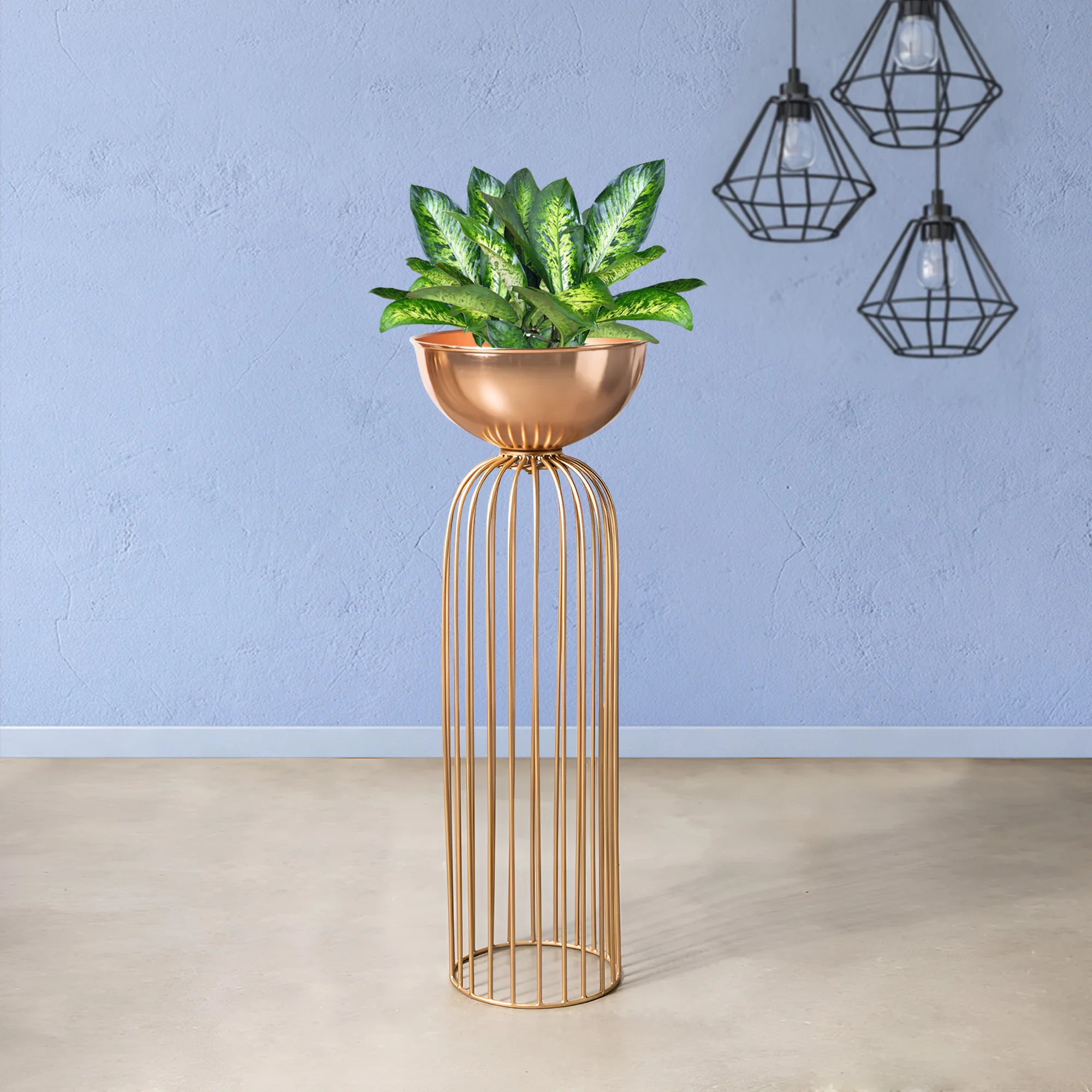 Urban Zen Gold Stand & Ross Gold Pot - Large Size Planter - Image 2