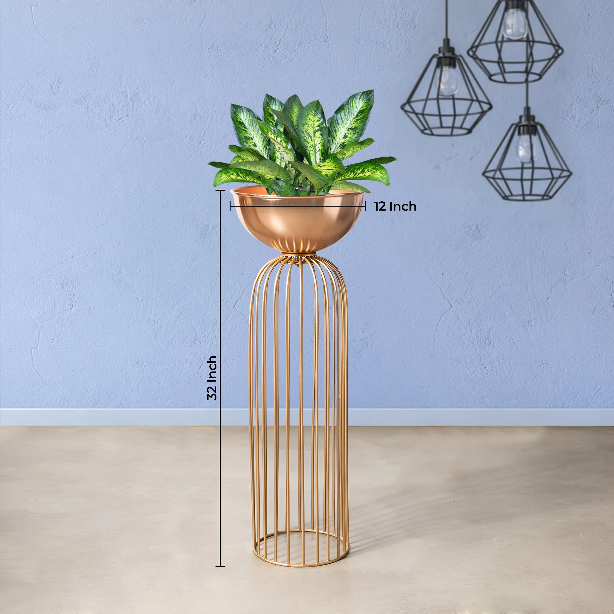Urban Zen Gold Stand & Ross Gold Pot - Large Size Planter - Image 3