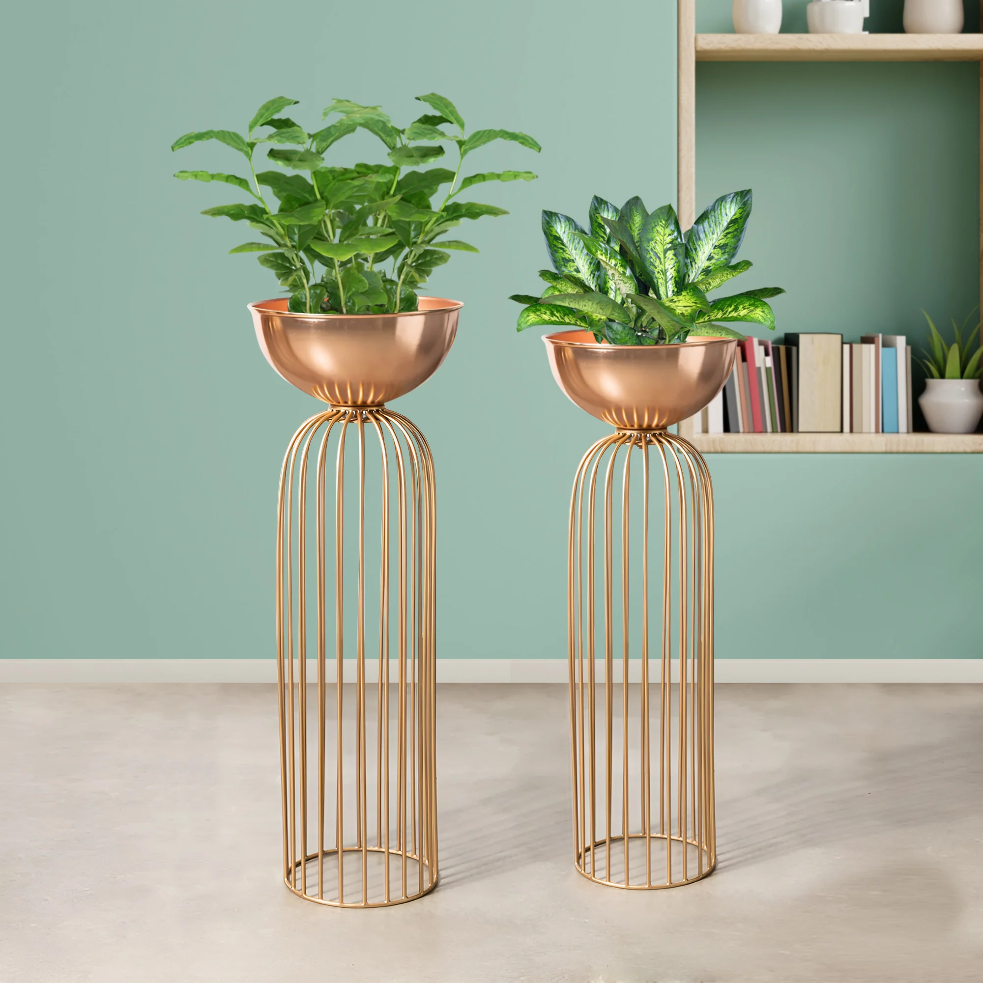 Urban Zen Gold Stand & Ross Gold Pot Planters Set of 2 - Image 2