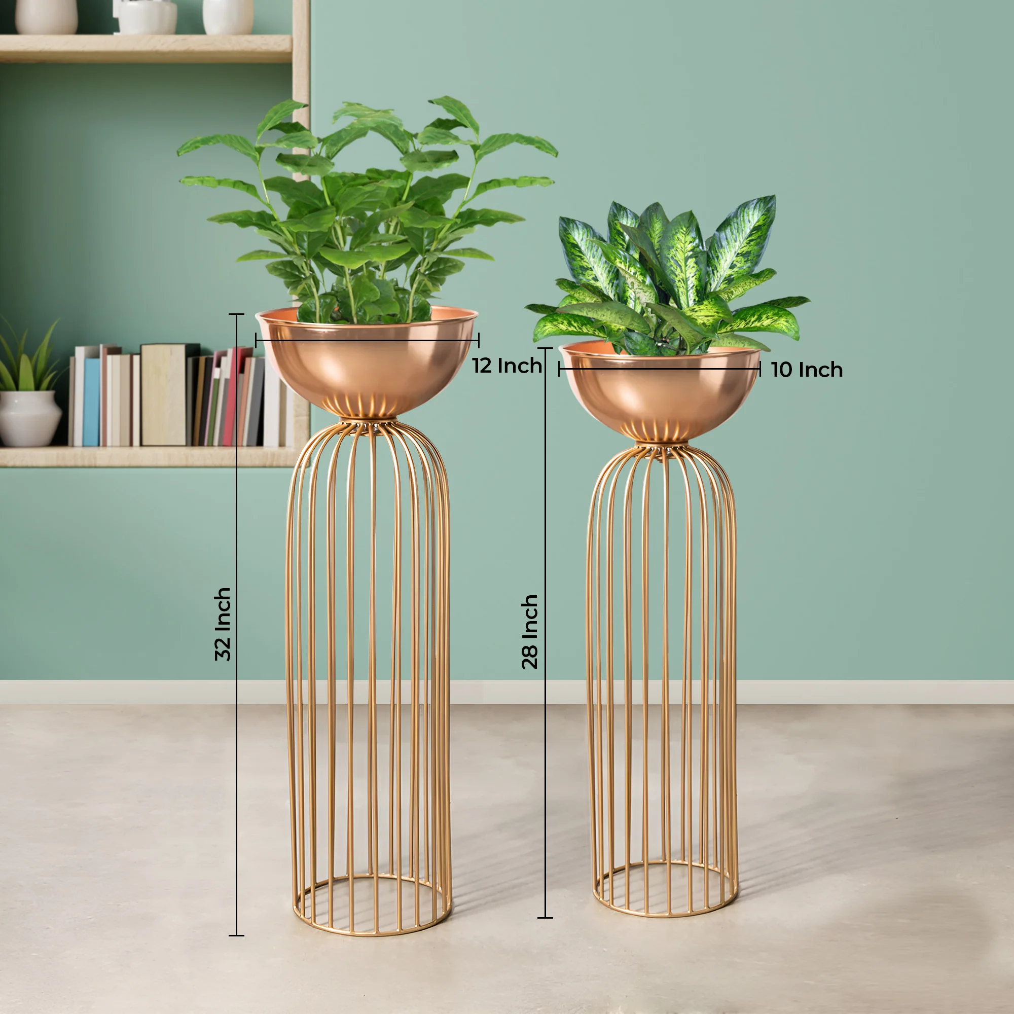 Urban Zen Gold Stand & Ross Gold Pot Planters Set of 2 - Image 3