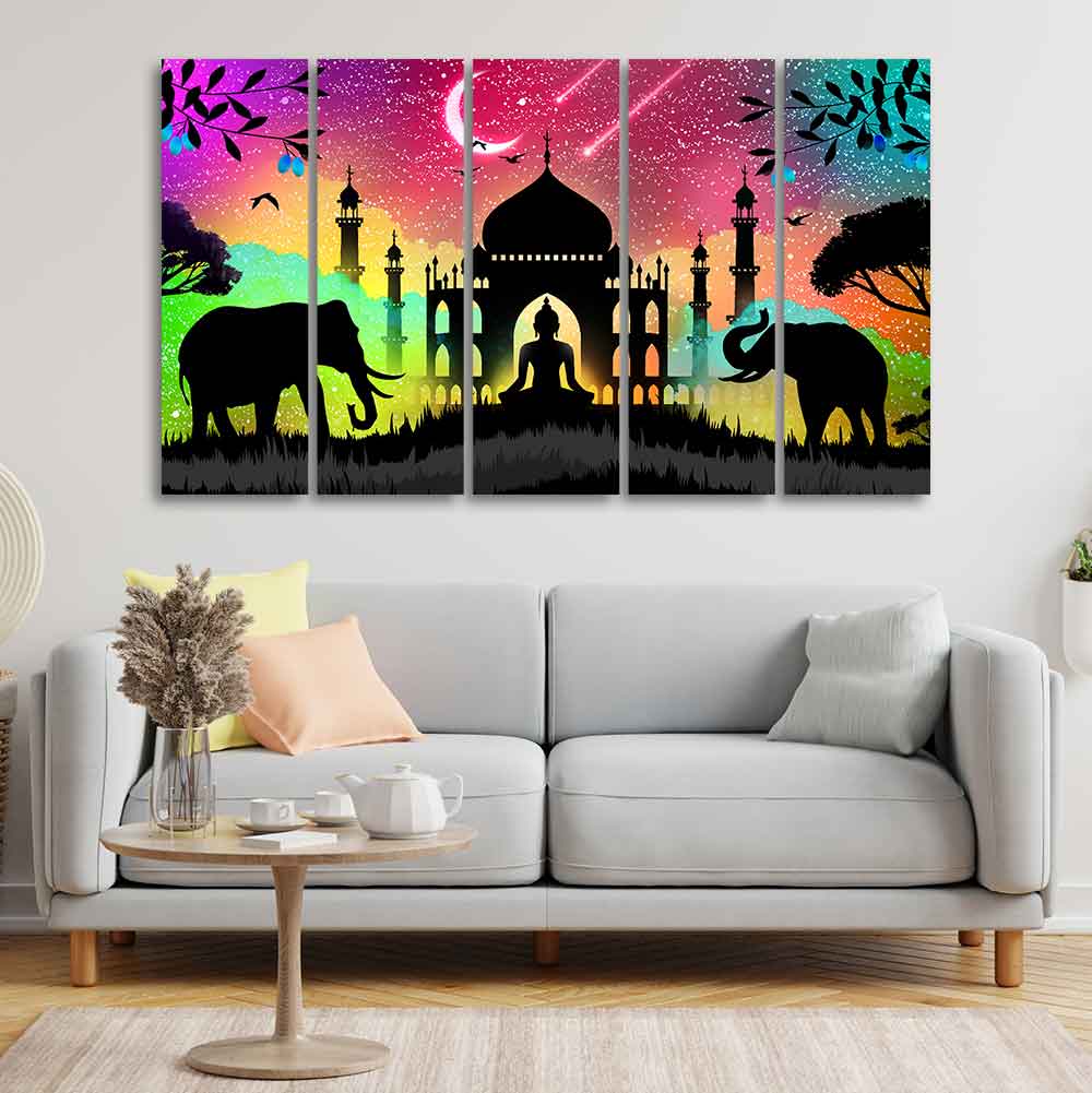Vector Illustration Art Canvas Wall Painting of Five Pieces - Image 3