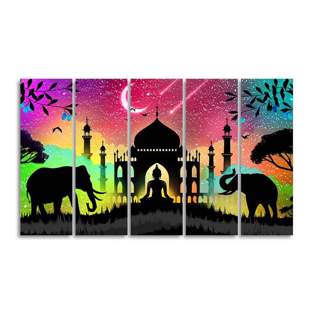 Vector Illustration Art Canvas Wall Painting of Five Pieces - Image 4
