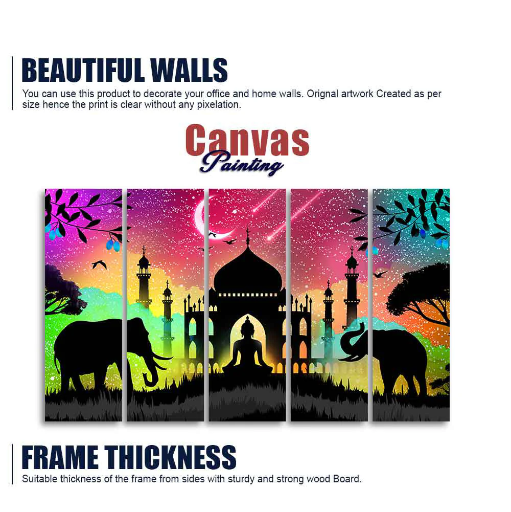Vector Illustration Art Canvas Wall Painting of Five Pieces - Image 5