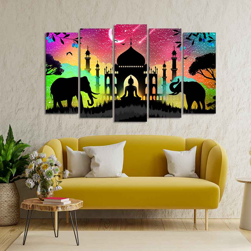 Vector Illustration Art Canvas Wall Painting Set of Five - Image 2
