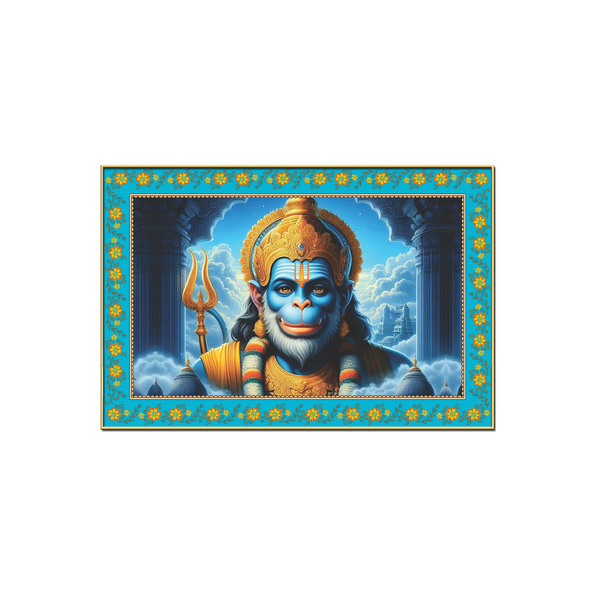 Veer Bajrangi Hanuman Floral Border Canvas Wall Painting - Image 4