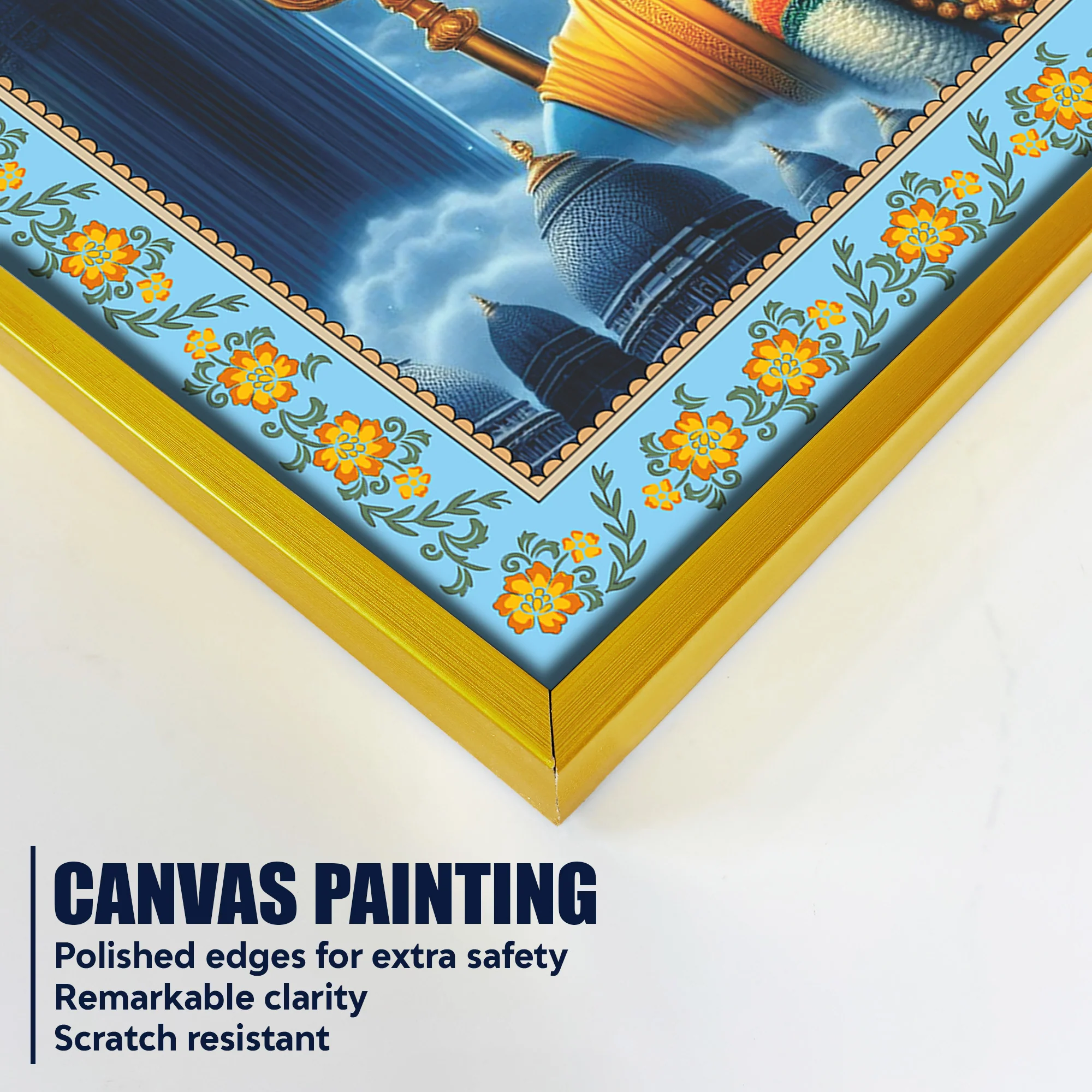 Veer Bajrangi Hanuman Floral Border Canvas Wall Painting - Image 5