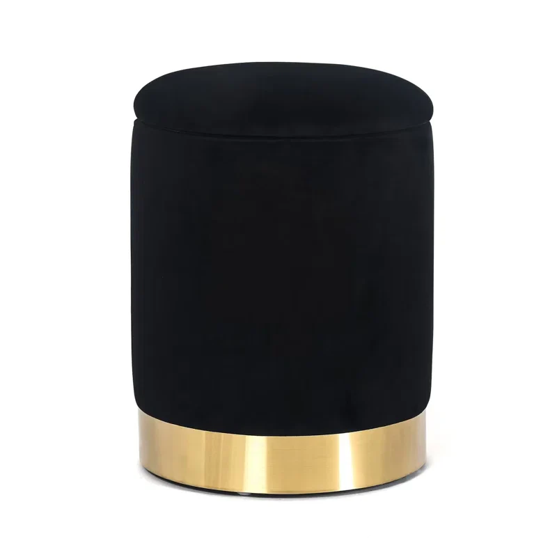 Velvet Rounded Shape Storage Ottoman with Golden Metal Finish - Image 11
