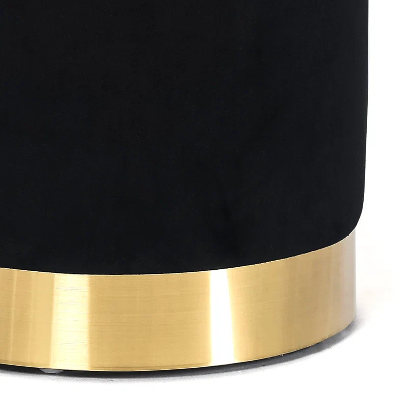 Velvet Rounded Shape Storage Ottoman with Golden Metal Finish - Image 8