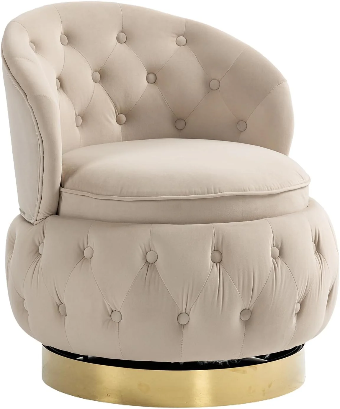 Velvet Swivel Ottoman Sofa Chair with White Tufted Back and Gold-Plated Base - Image 7