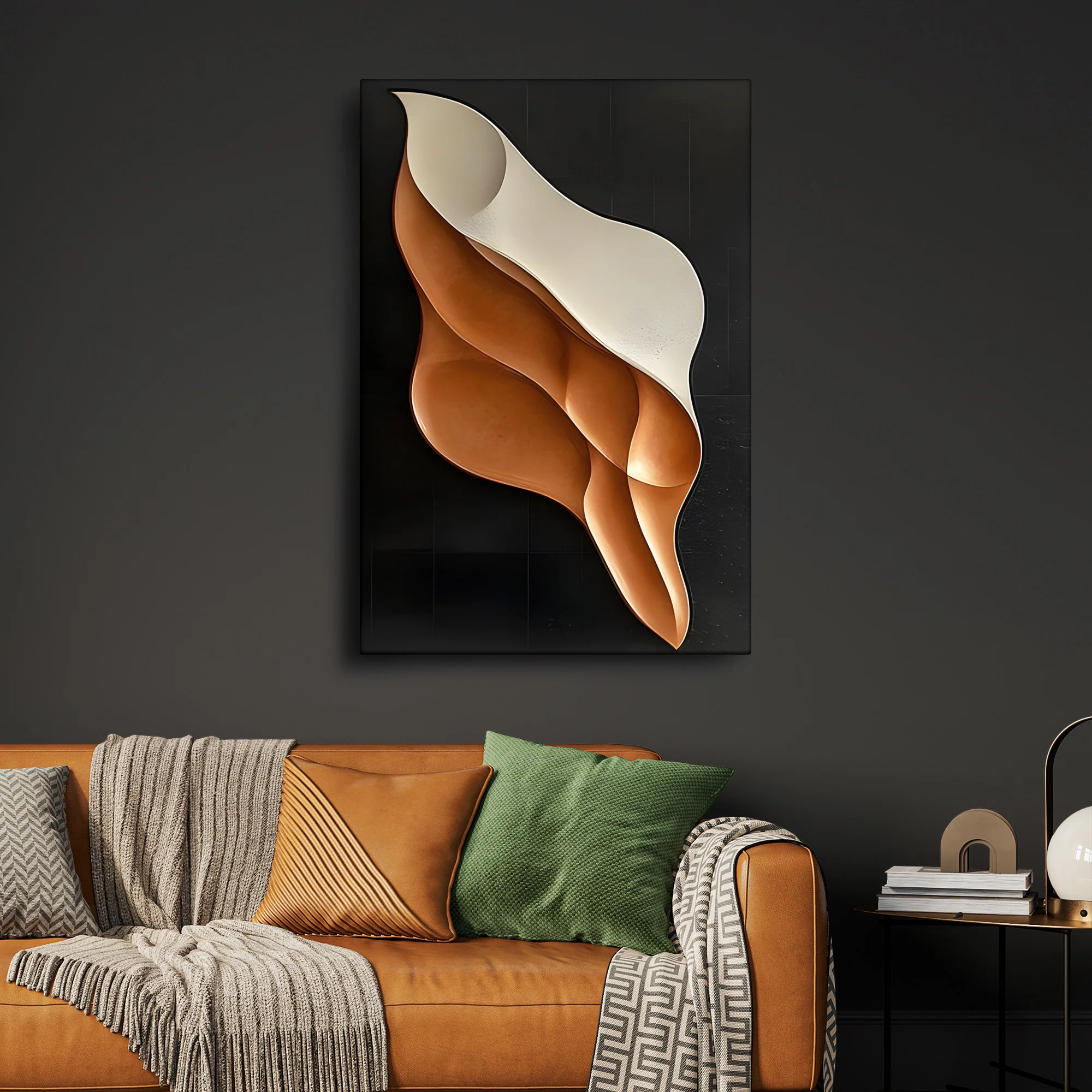 Vertical 3D Wall Art Panel with Flowing Tan and Cream Design - Image 2