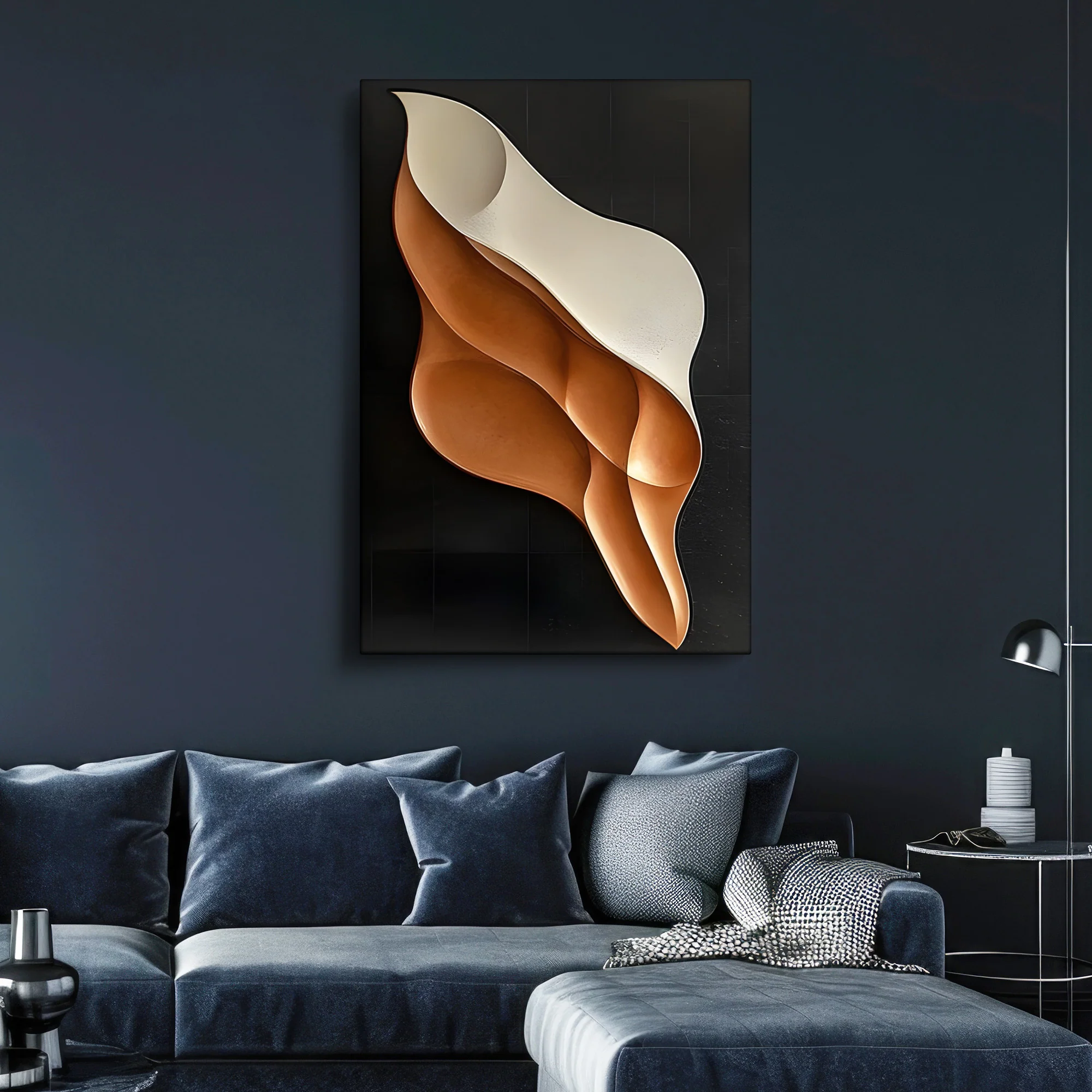 Vertical 3D Wall Art Panel with Flowing Tan and Cream Design - Image 3